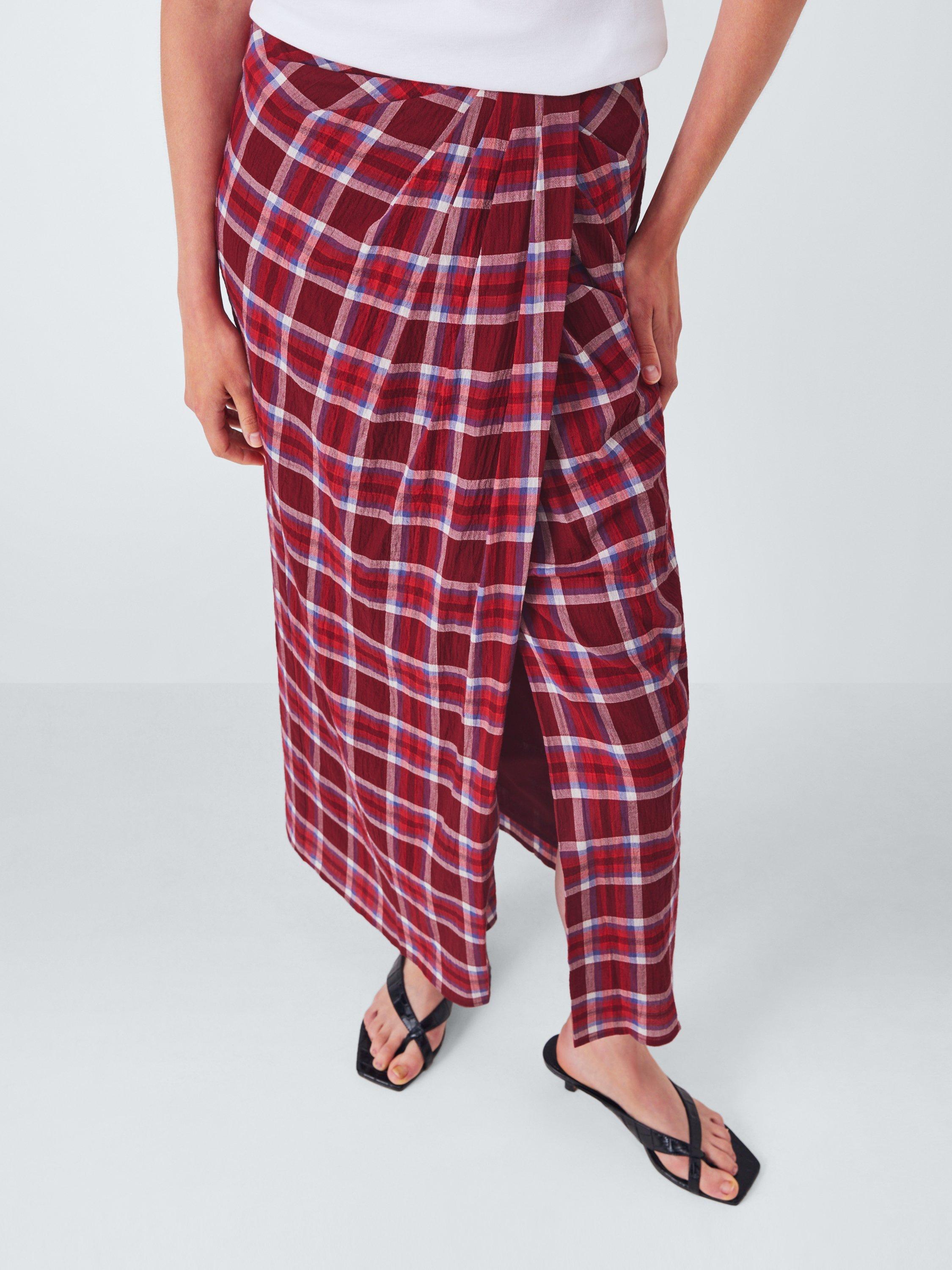 Product image 6 of 6, which shows John Lewis Check Cotton Blend Midi Skirt, Red, 8