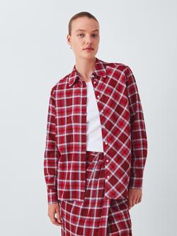 John Lewis Check Cotton Blend Shirt, Red, Red