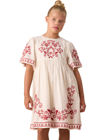 Angel & Rocket Kids' Embroidered Swing Dress, Natural/Multi, Natural/Multi