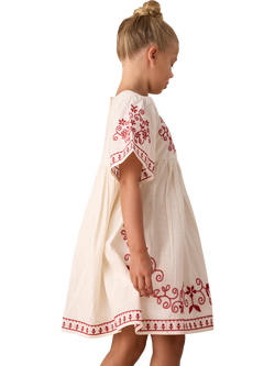 Angel & Rocket Kids' Embroidered Swing Dress, Natural/Multi - view 2, Natural/Multi