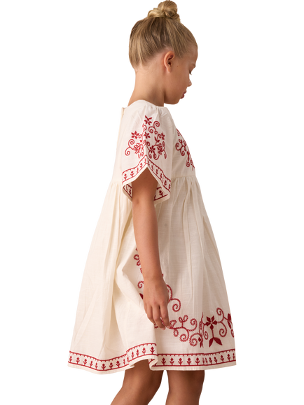 Angel & Rocket Kids' Embroidered Swing Dress, Natural/Multi - view 2, Natural/Multi