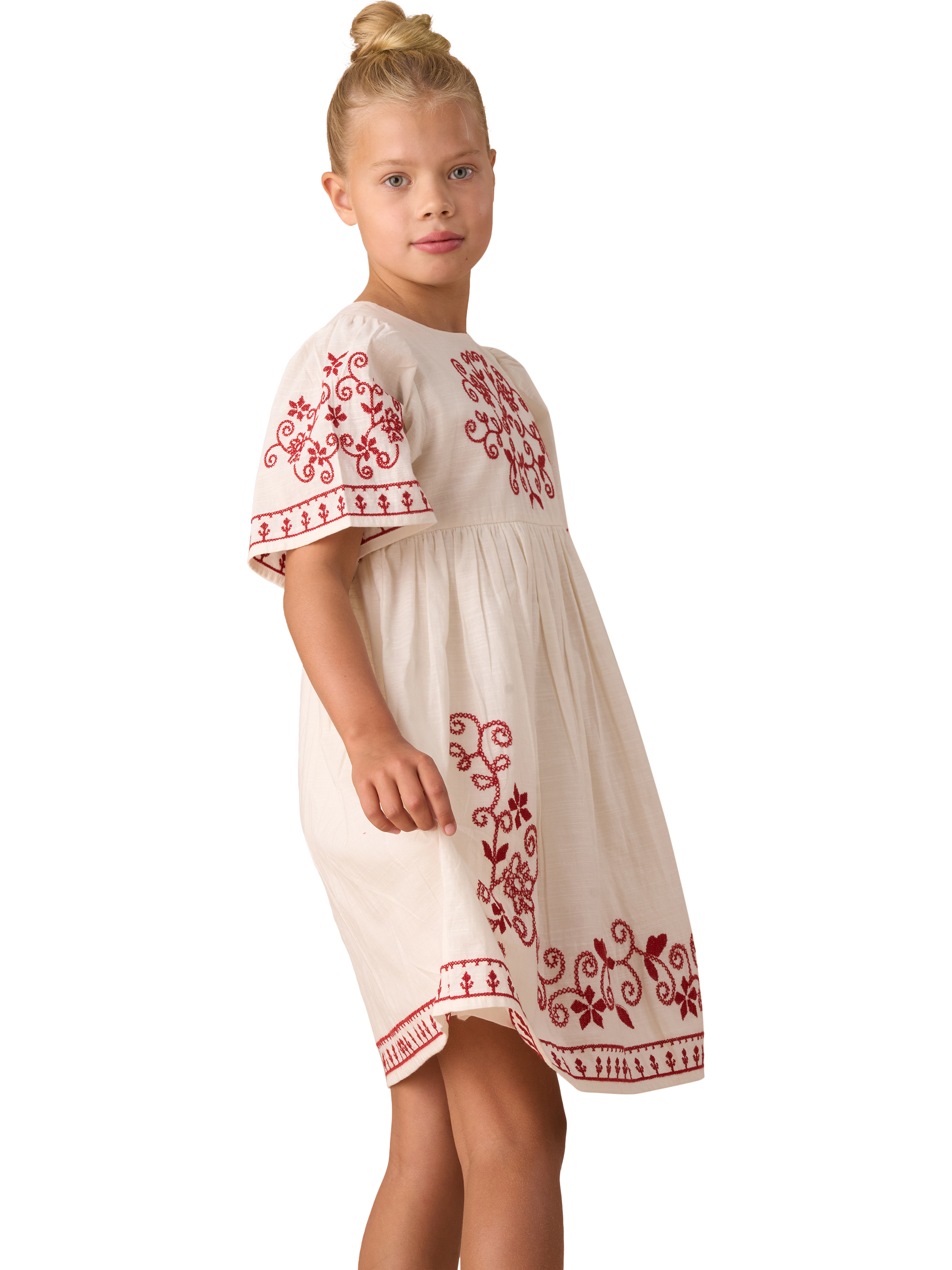 Product image 3 of 10, which shows Angel & Rocket Kids' Embroidered Swing Dress, Natural/Multi, 3 years
