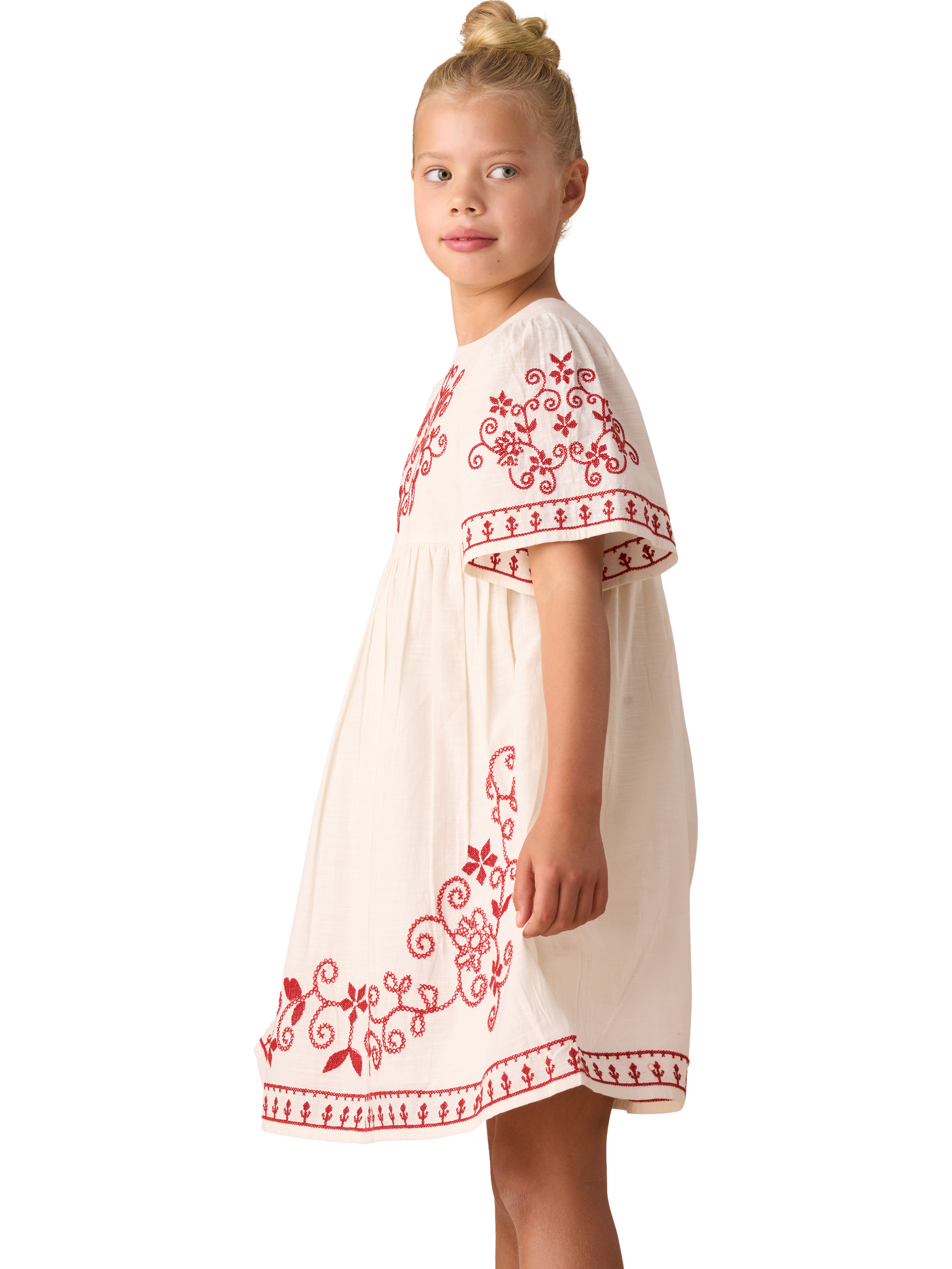 Product image 4 of 10, which shows Angel & Rocket Kids' Embroidered Swing Dress, Natural/Multi, 3 years