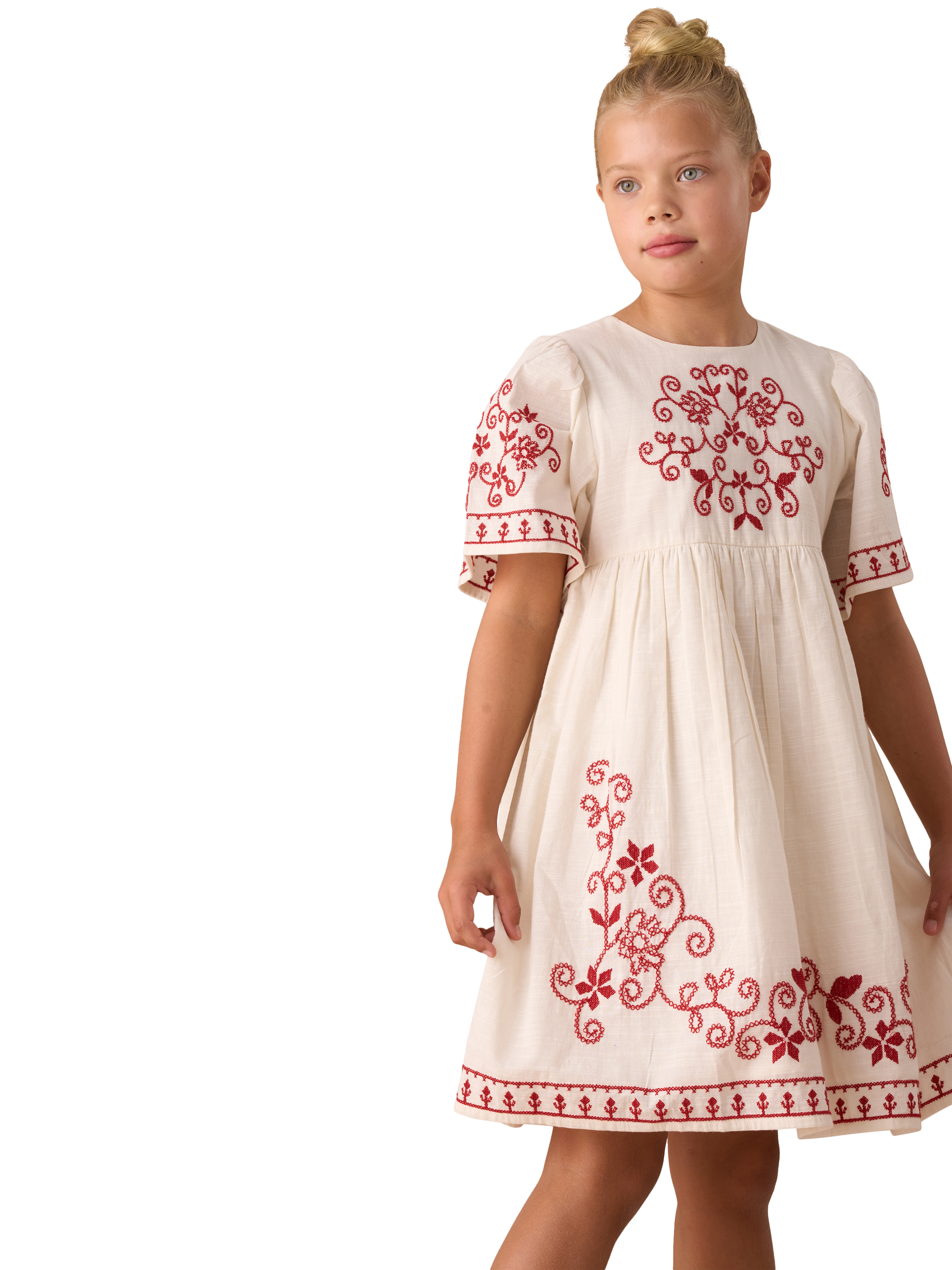 Product image 5 of 10, which shows Angel & Rocket Kids' Embroidered Swing Dress, Natural/Multi, 3 years