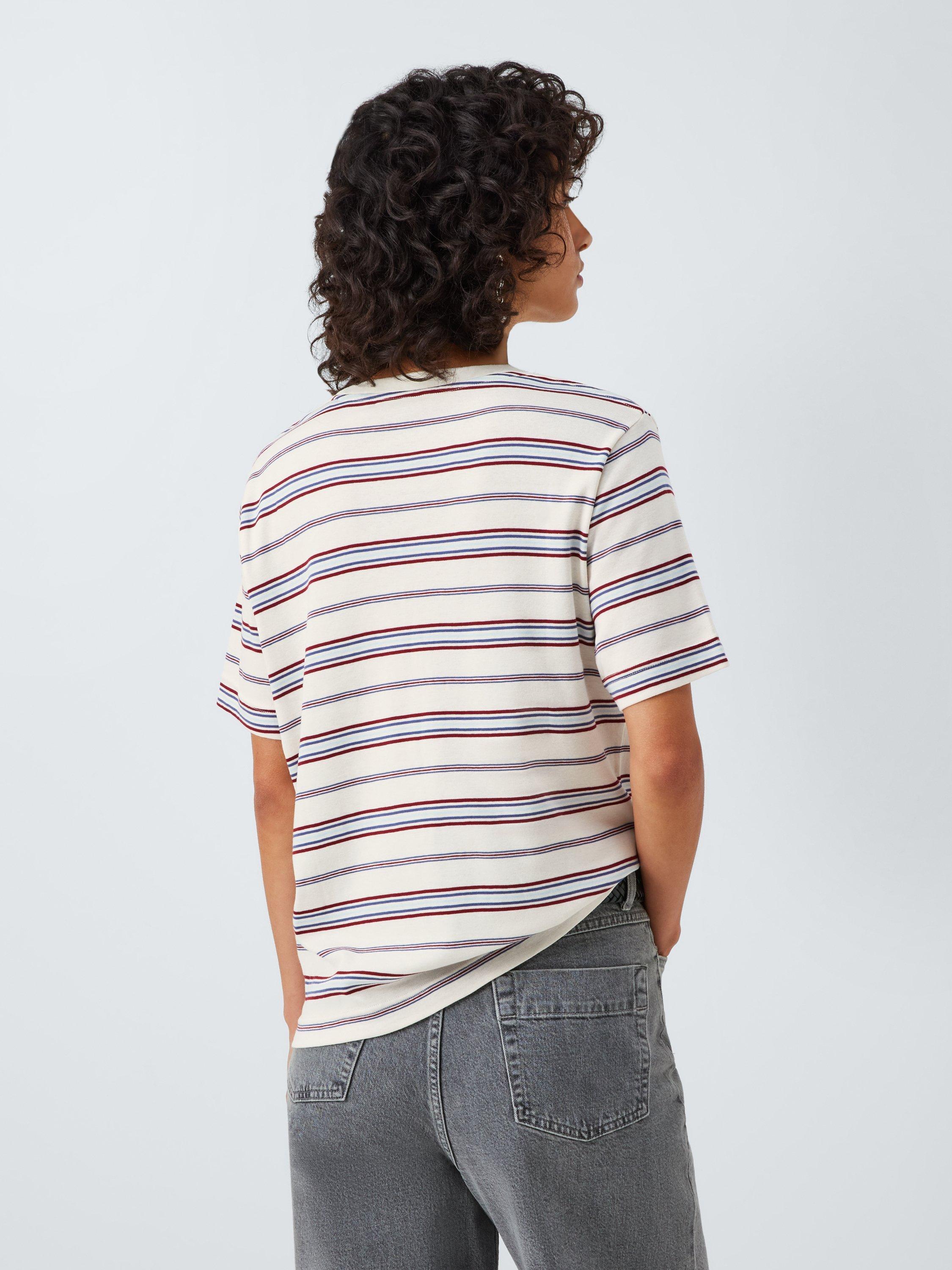 Product image 2 of 6, which shows John Lewis Organic Cotton Crew Neck Stripe T-Shirt, White/Multi, 6