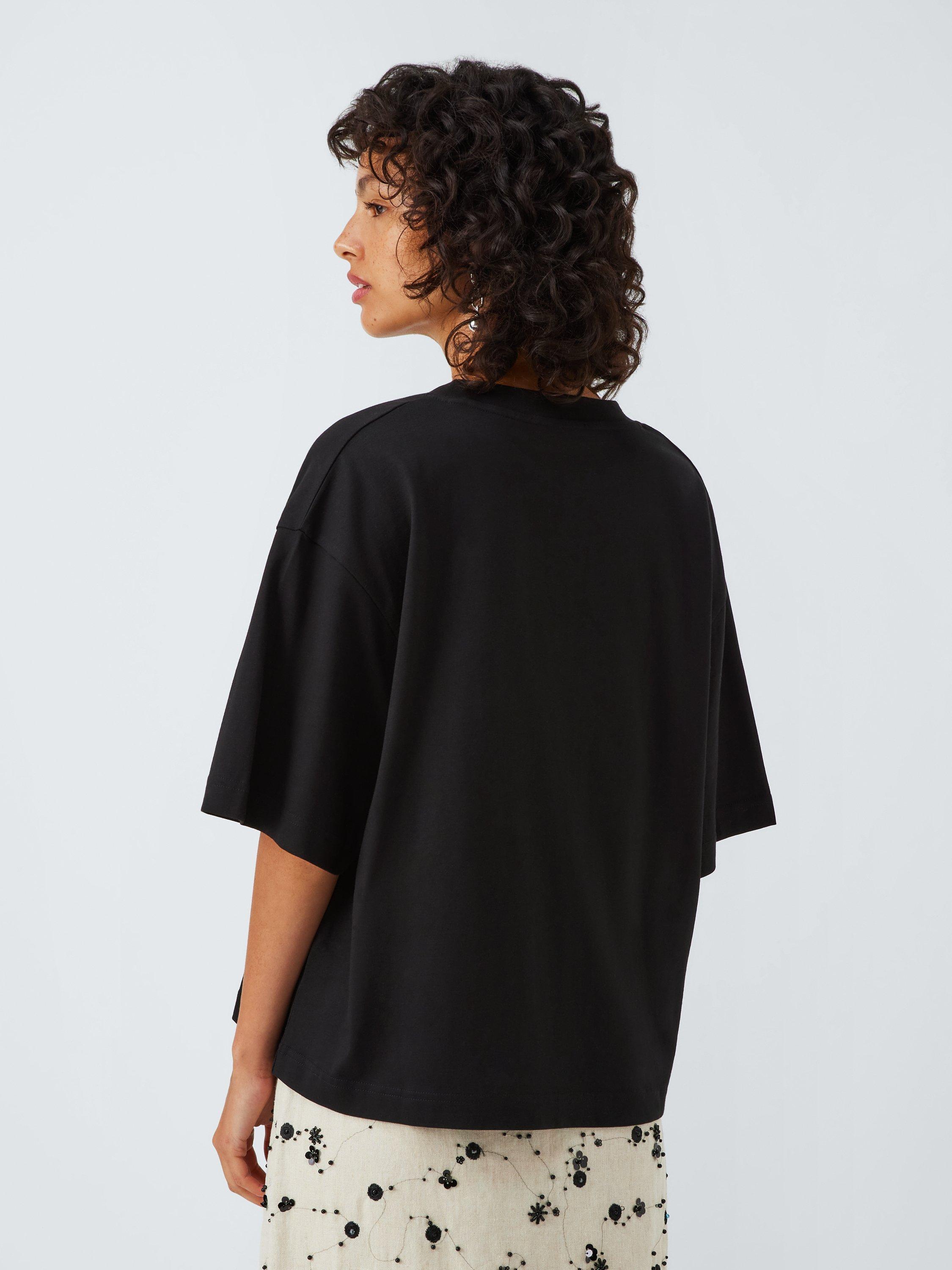 Product image 2 of 6, which shows John Lewis Organic Cotton Oversized V-Neck T-Shirt, Black, 6