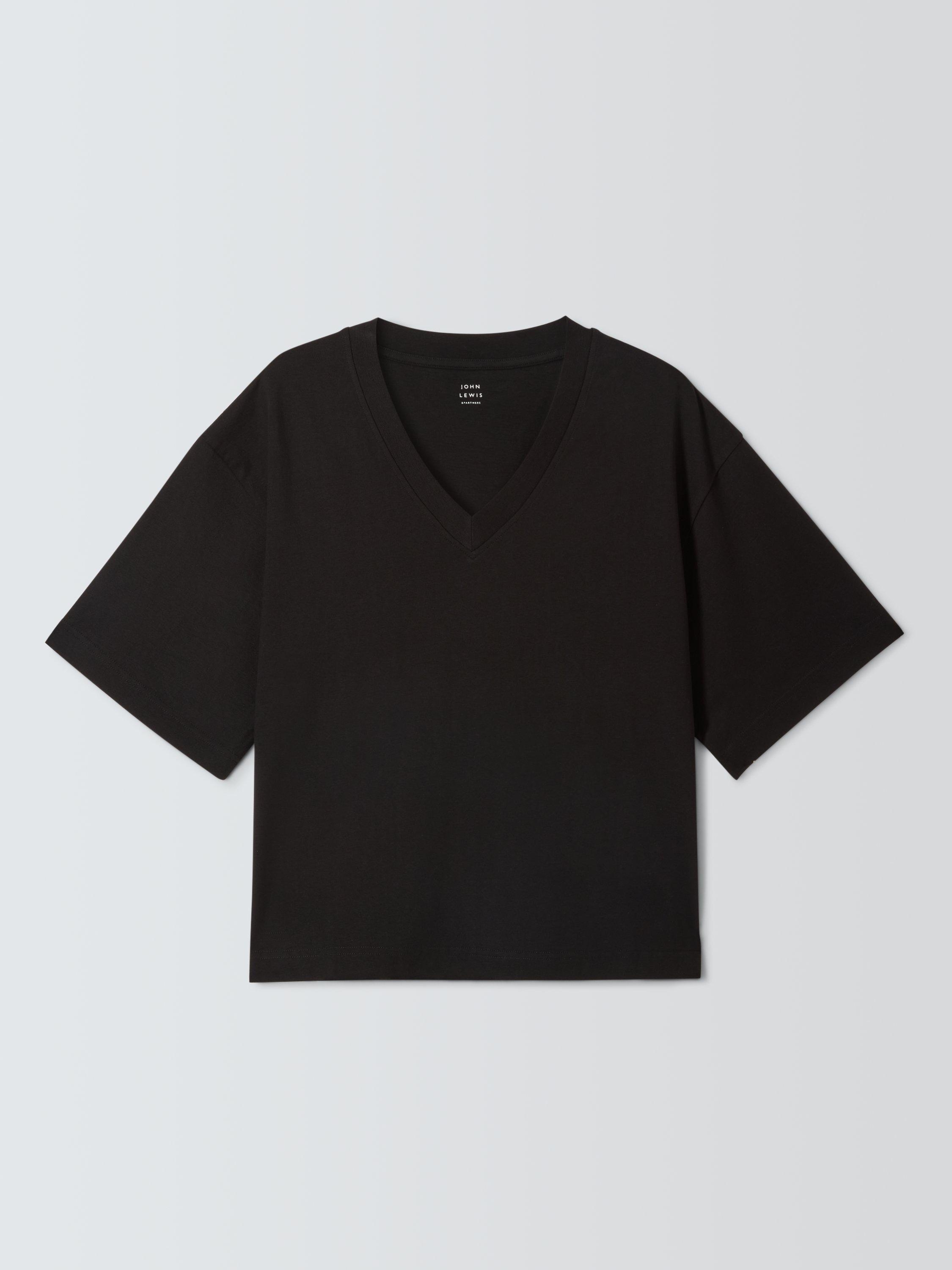 Product image 4 of 6, which shows John Lewis Organic Cotton Oversized V-Neck T-Shirt, Black, 6