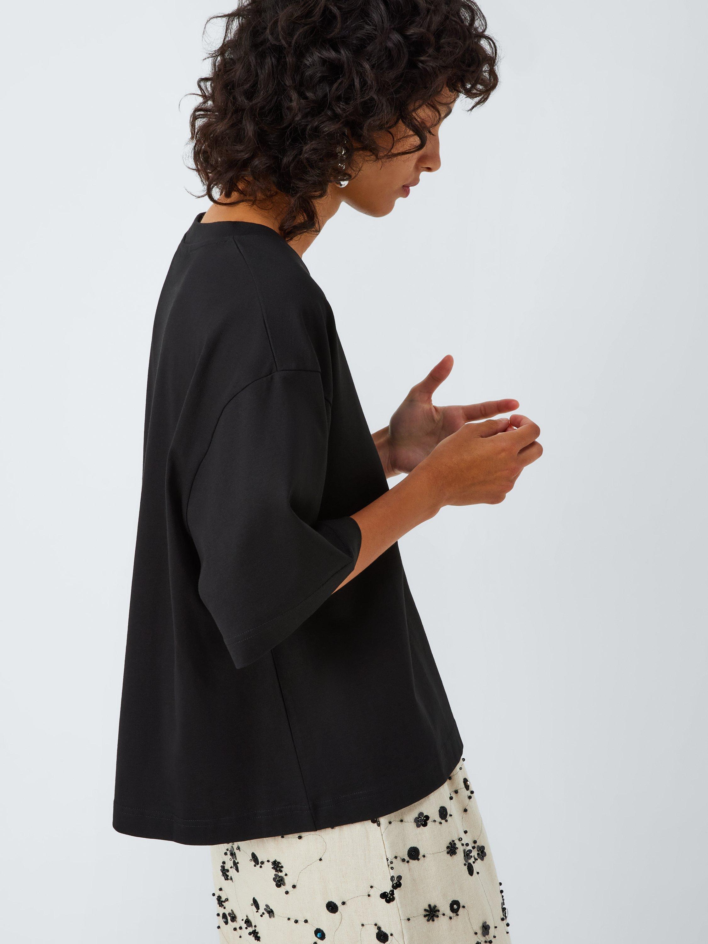Product image 5 of 6, which shows John Lewis Organic Cotton Oversized V-Neck T-Shirt, Black, 6