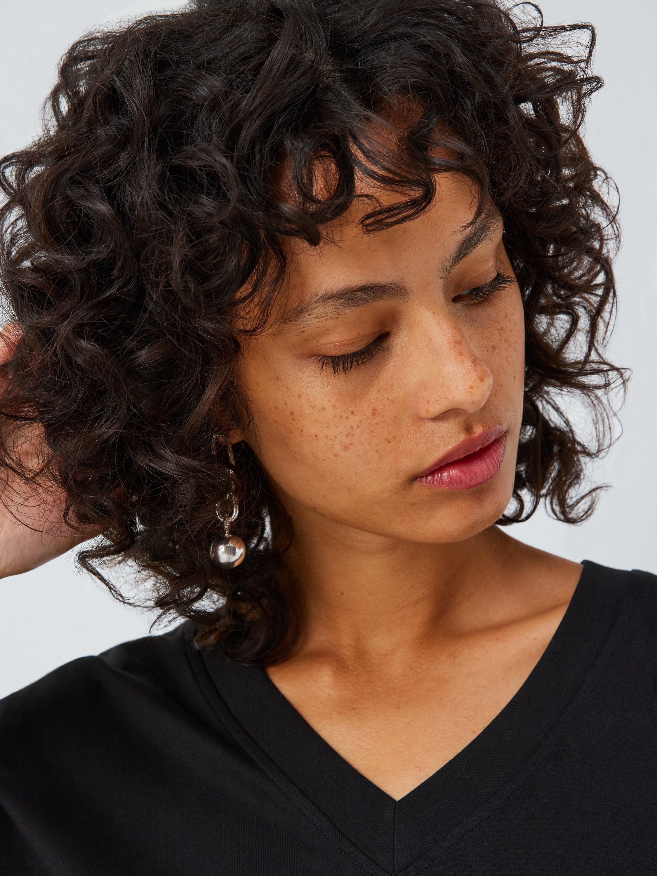 Product image 6 of 6, which shows John Lewis Organic Cotton Oversized V-Neck T-Shirt, Black, 6