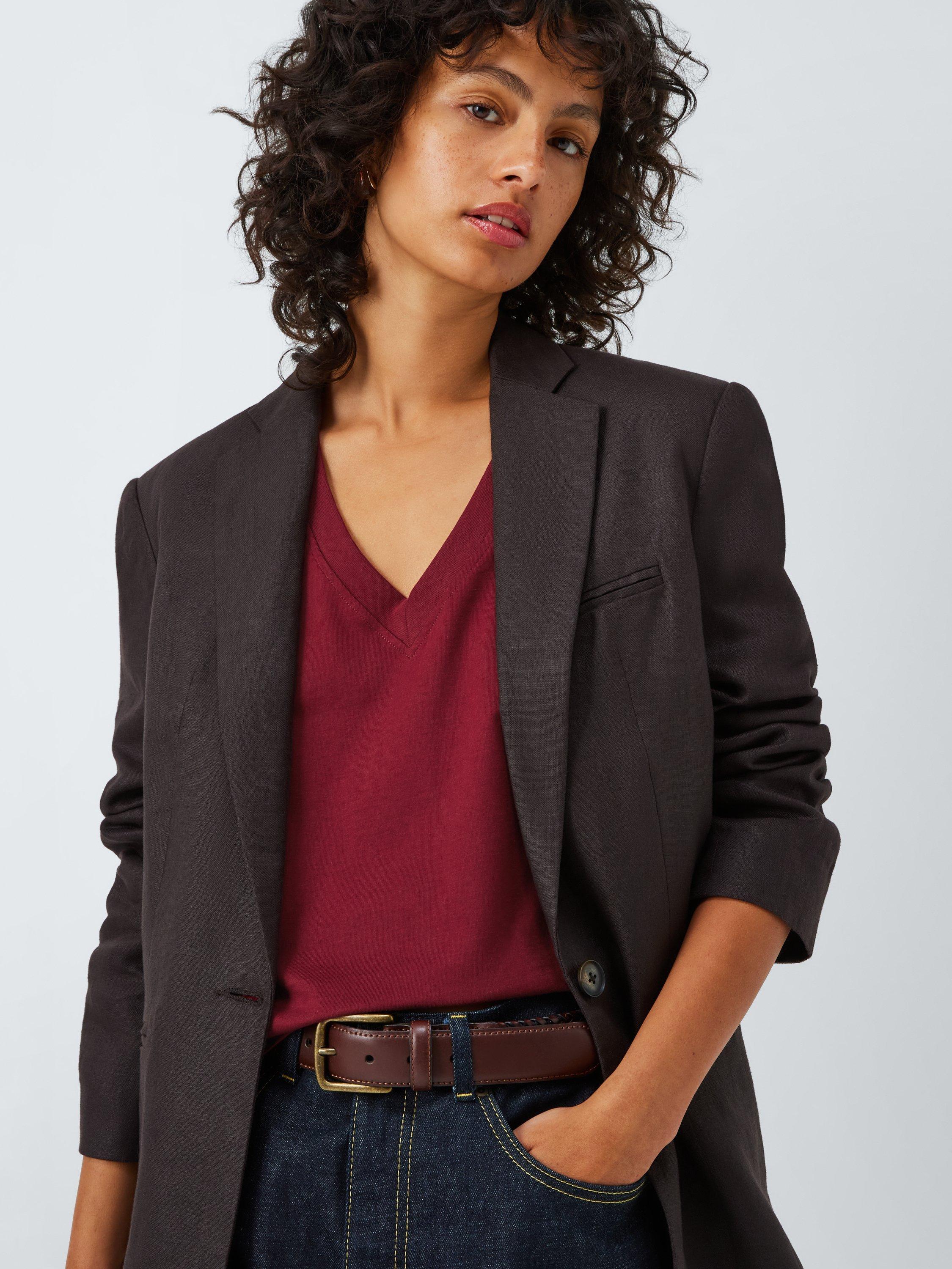 Product image 5 of 6, which shows John Lewis Organic Cotton Oversized V-Neck T-Shirt, Burgundy, 6