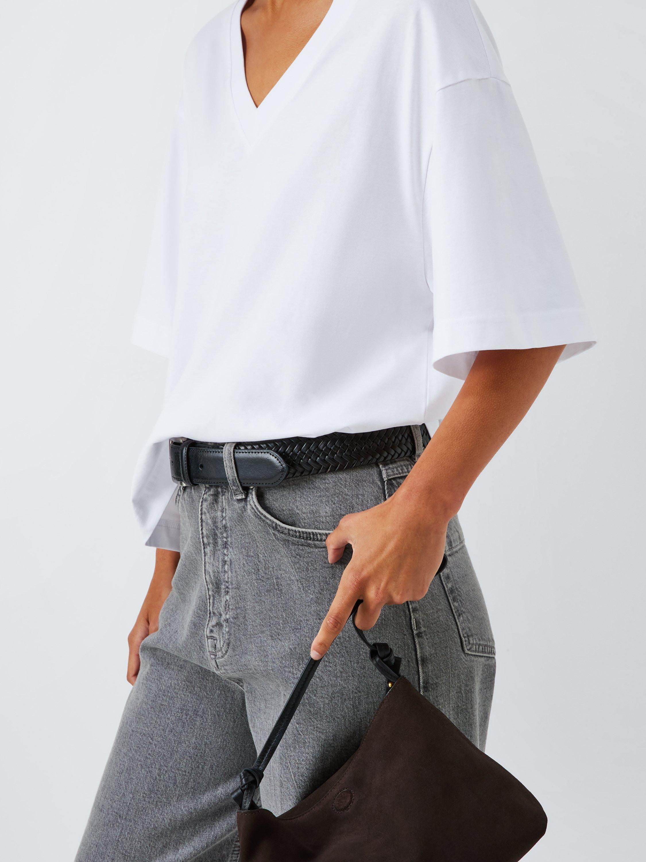 Product image 5 of 6, which shows John Lewis Organic Cotton Oversized V-Neck T-Shirt, White, 6