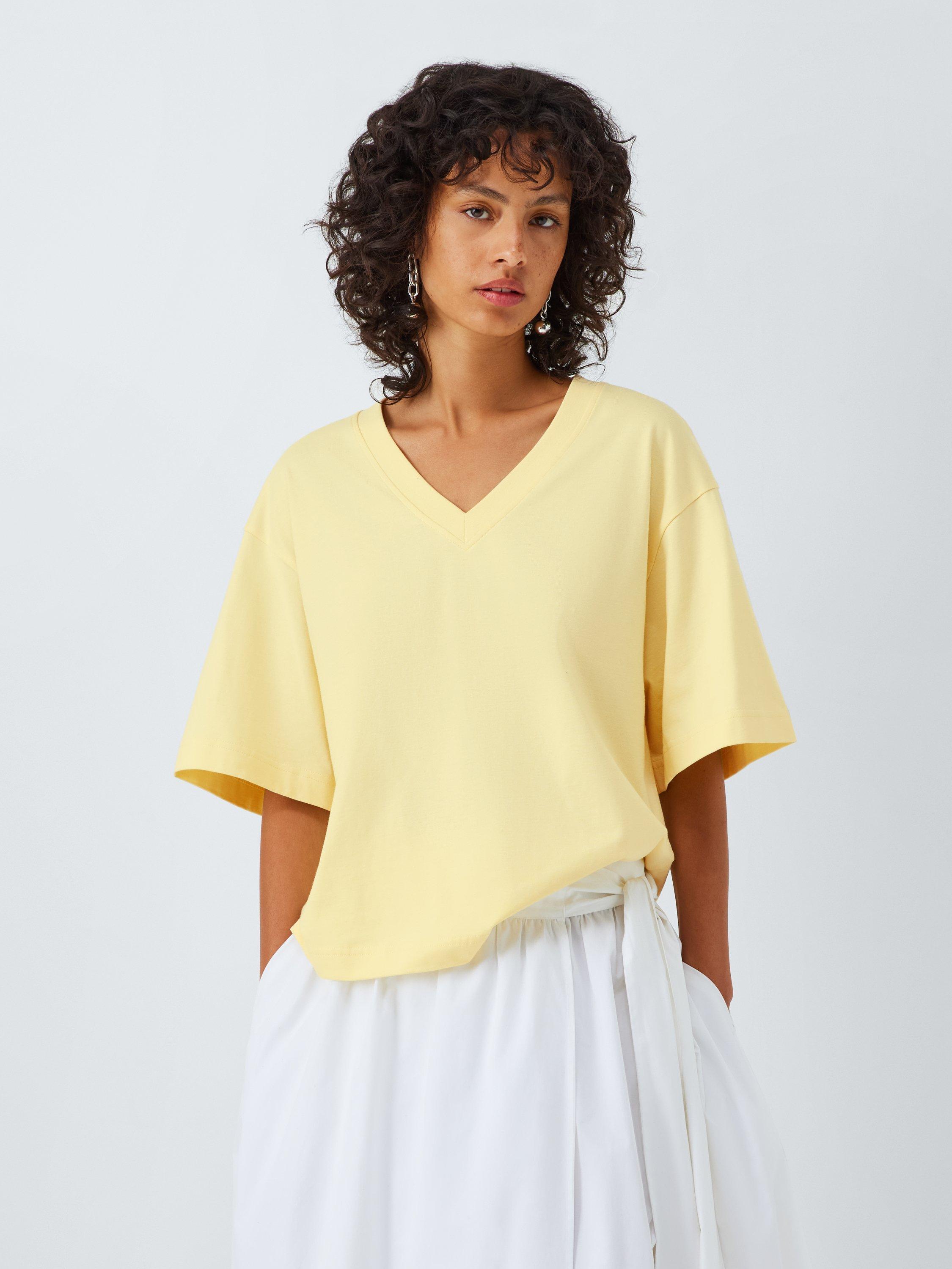 Product image 1 of 6, which shows John Lewis Organic Cotton Oversized V-Neck T-Shirt, Light Yellow, 6