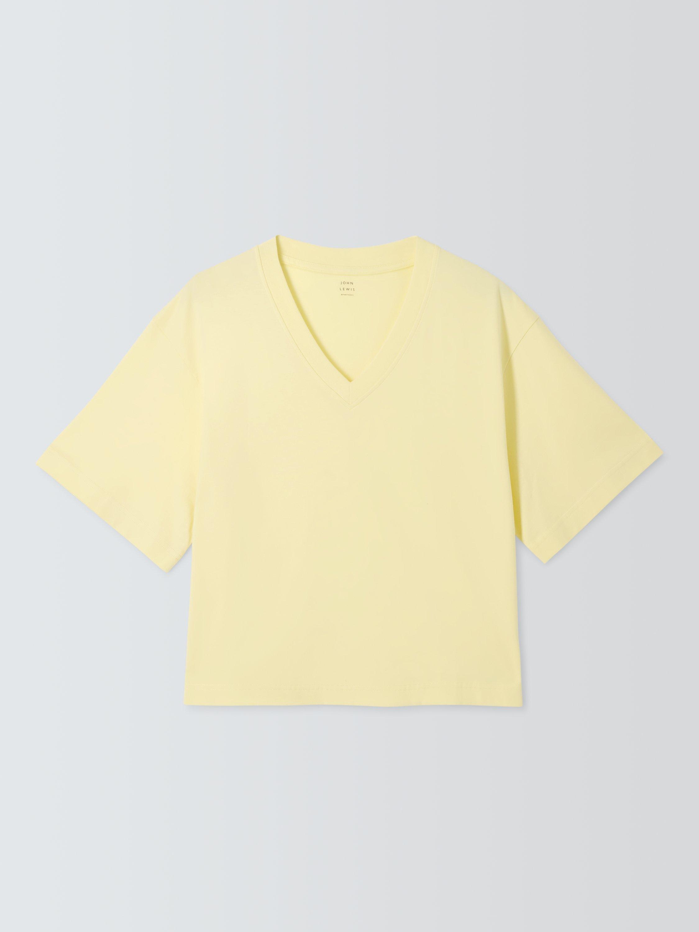 Product image 4 of 6, which shows John Lewis Organic Cotton Oversized V-Neck T-Shirt, Light Yellow, 6