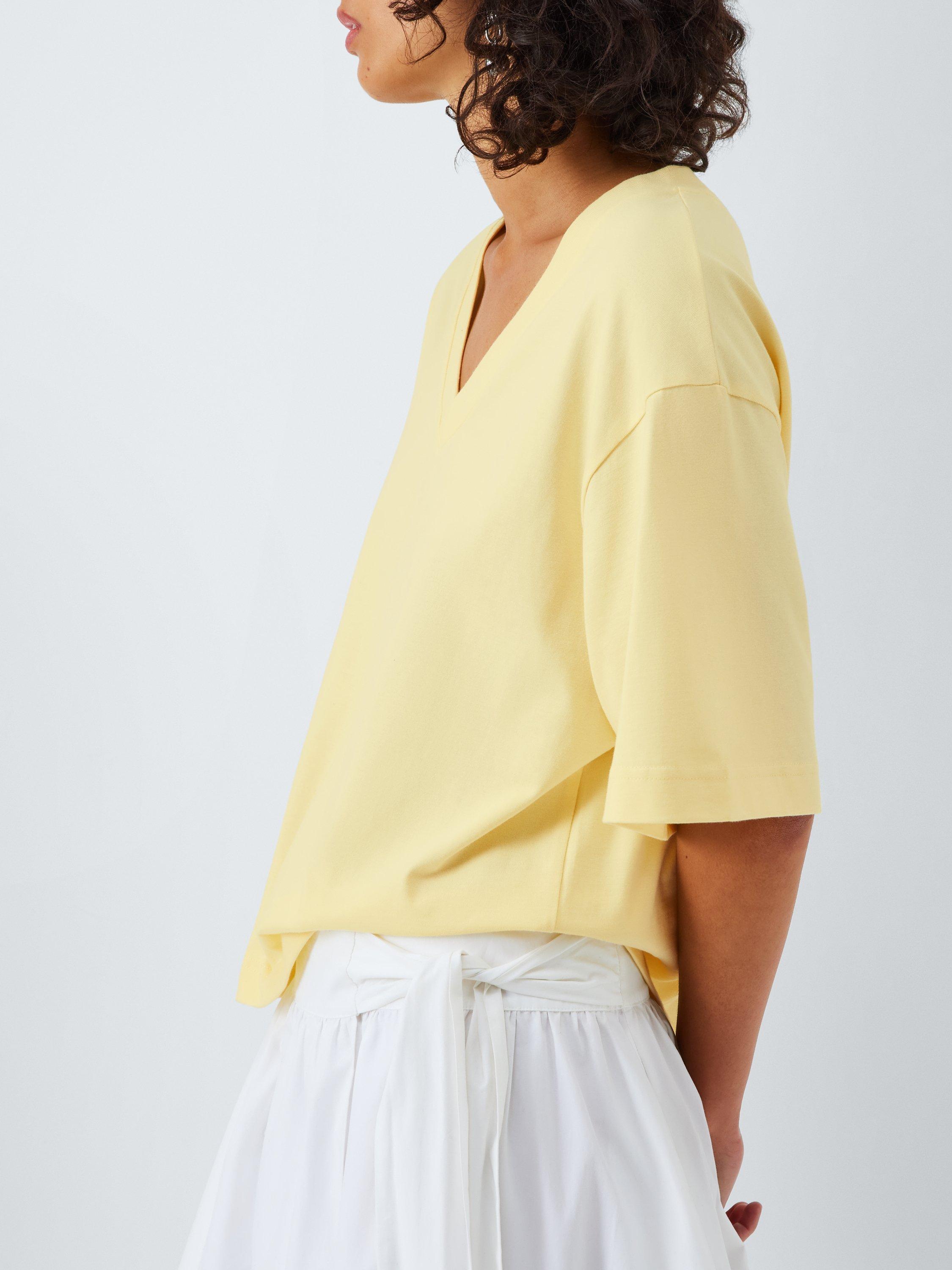 Product image 6 of 6, which shows John Lewis Organic Cotton Oversized V-Neck T-Shirt, Light Yellow, 6