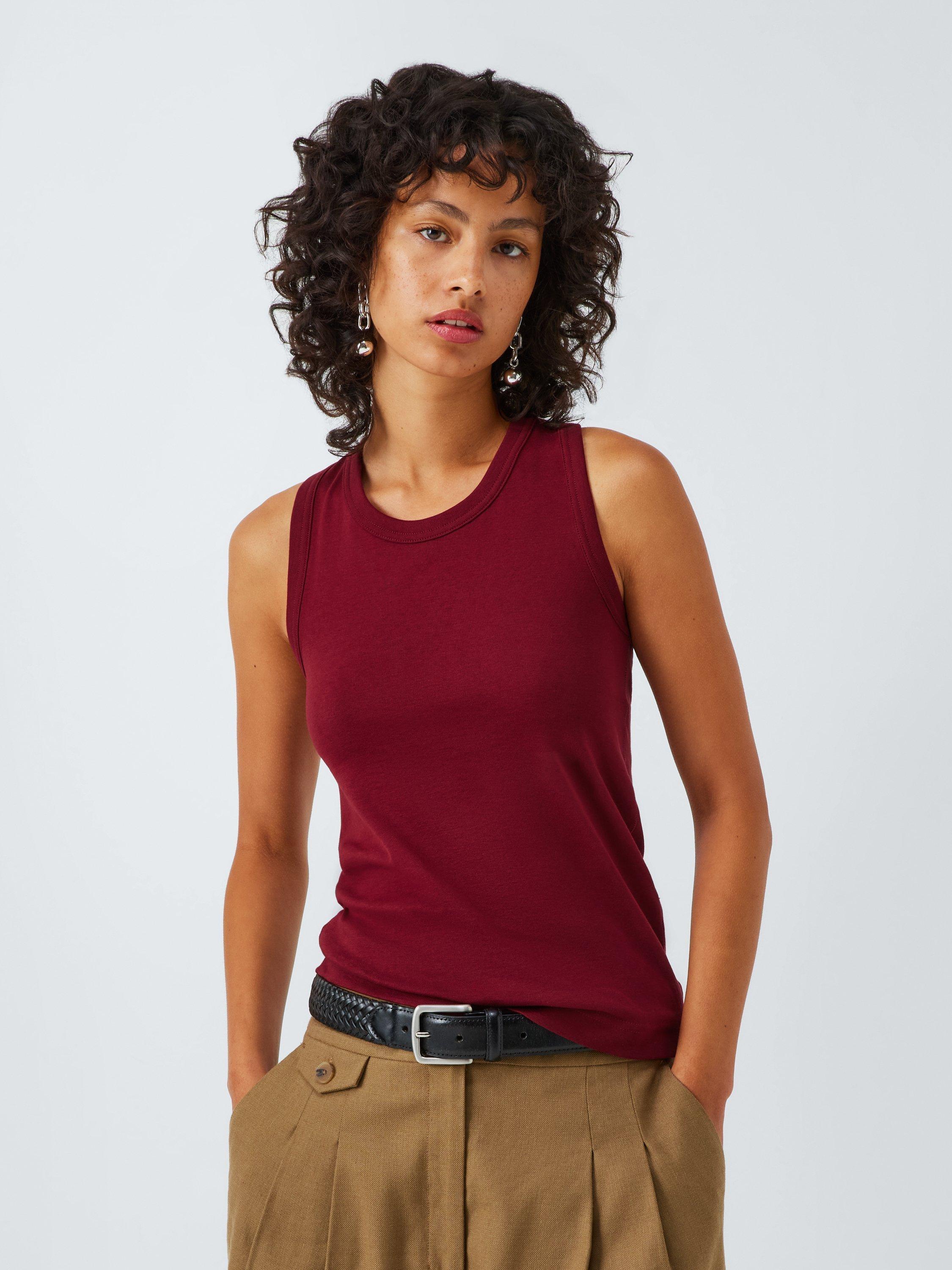 Product image 1 of 6, which shows John Lewis Cotton Sleeveless Tank Top, Burgundy, 6
