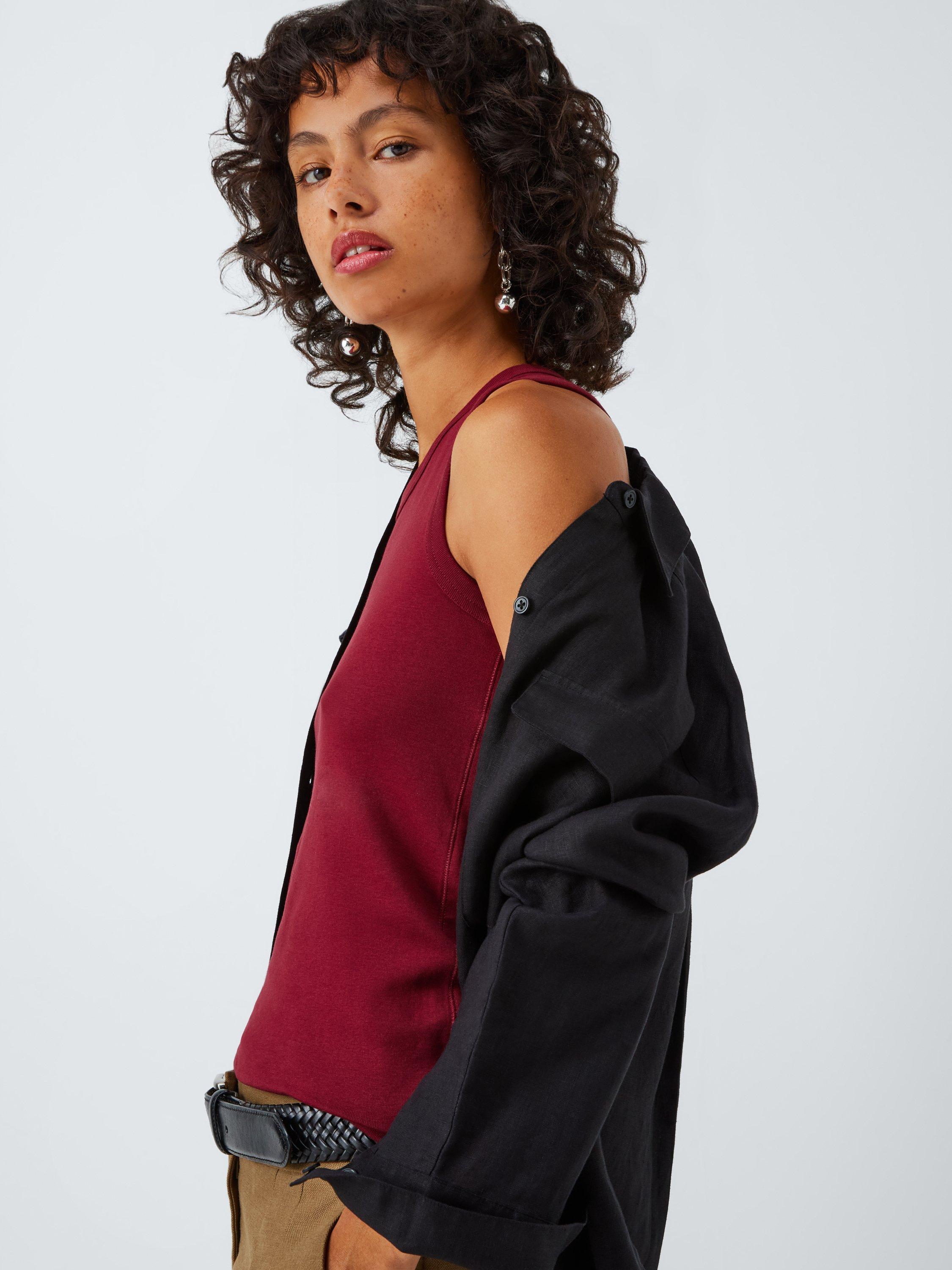 Product image 5 of 6, which shows John Lewis Cotton Sleeveless Tank Top, Burgundy, 6