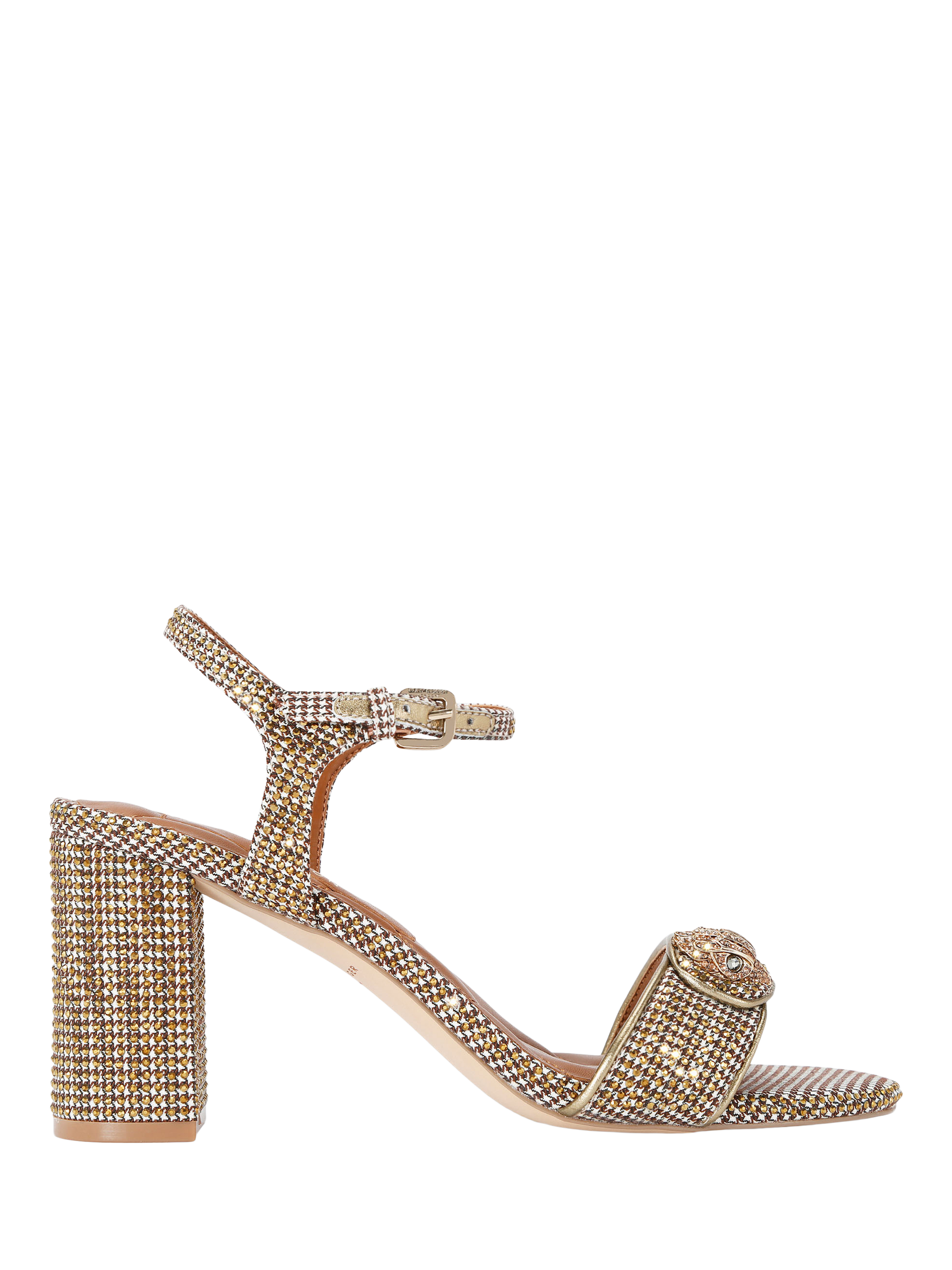 Product image 1 of 6, which shows Kurt Geiger London Kensington Langley Fabric Block Heel Sandals, Beige, 3