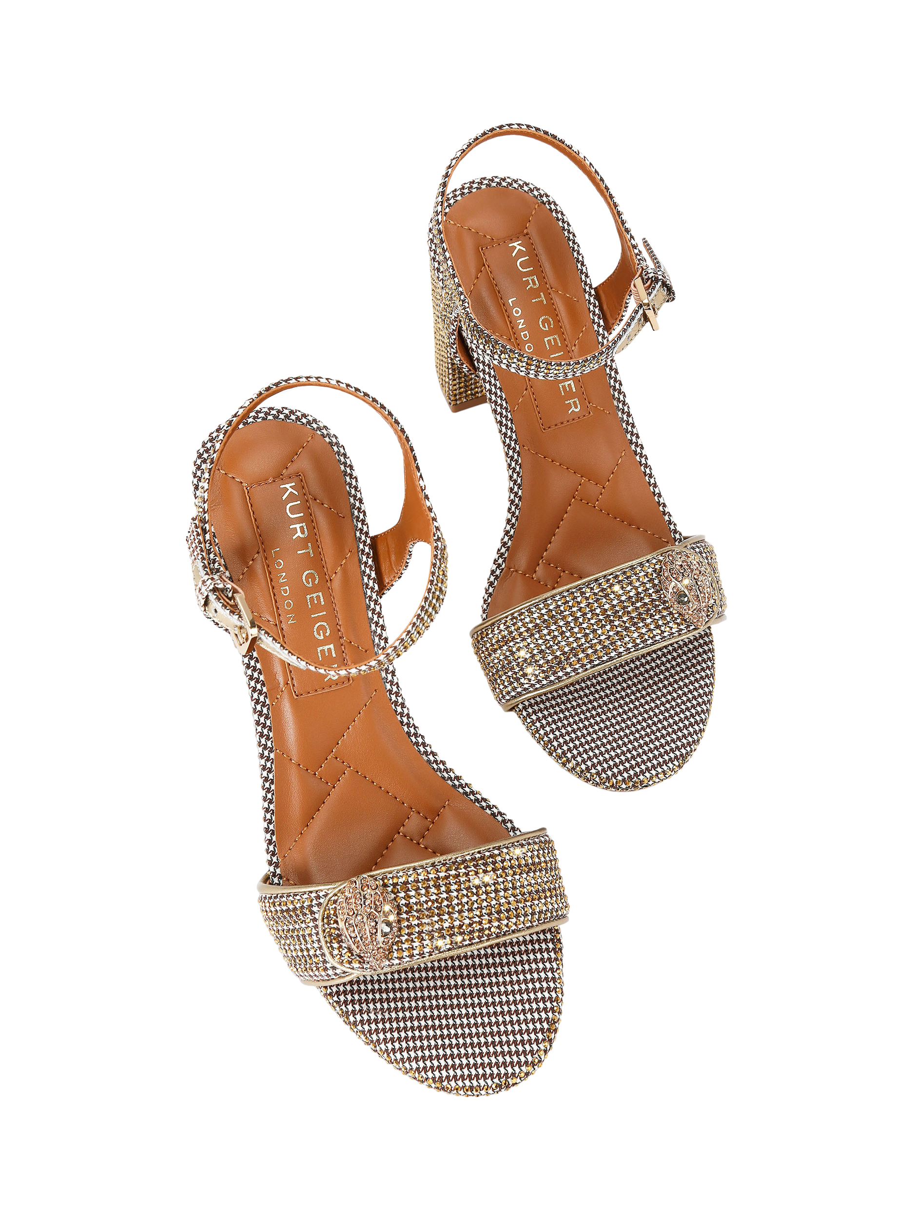 Product image 3 of 6, which shows Kurt Geiger London Kensington Langley Fabric Block Heel Sandals, Beige, 3