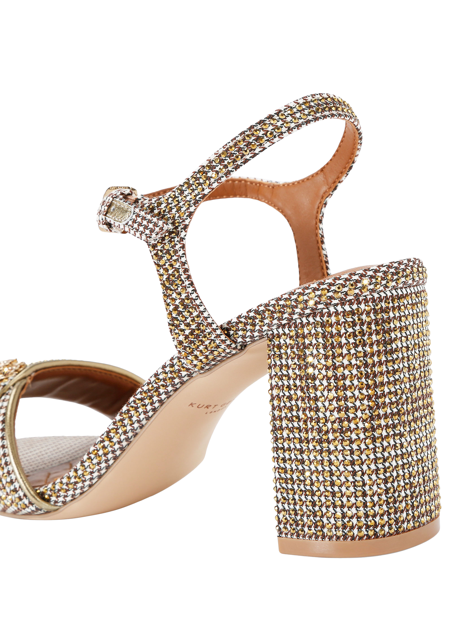 Product image 4 of 6, which shows Kurt Geiger London Kensington Langley Fabric Block Heel Sandals, Beige, 3