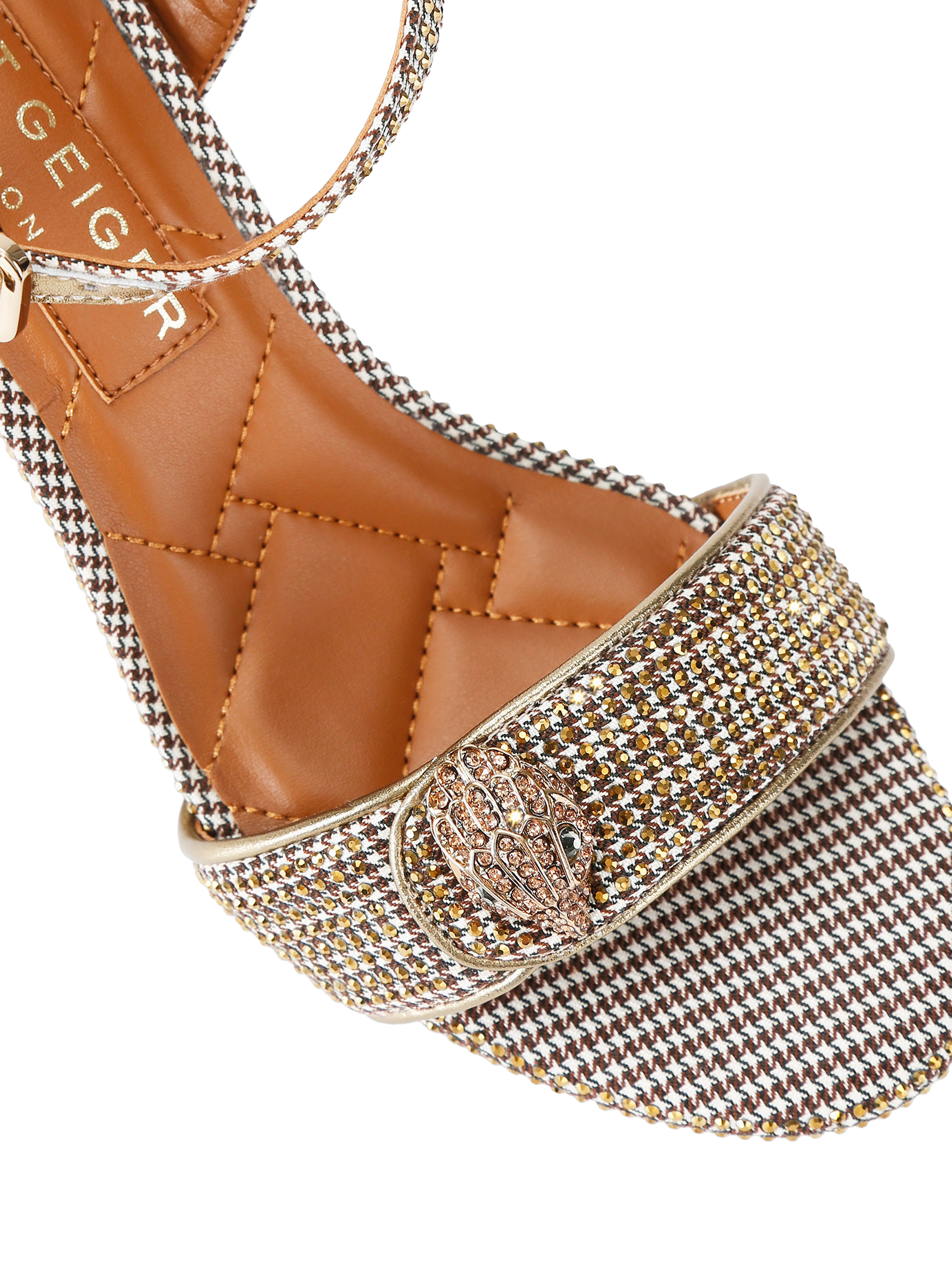 Product image 5 of 6, which shows Kurt Geiger London Kensington Langley Fabric Block Heel Sandals, Beige, 3