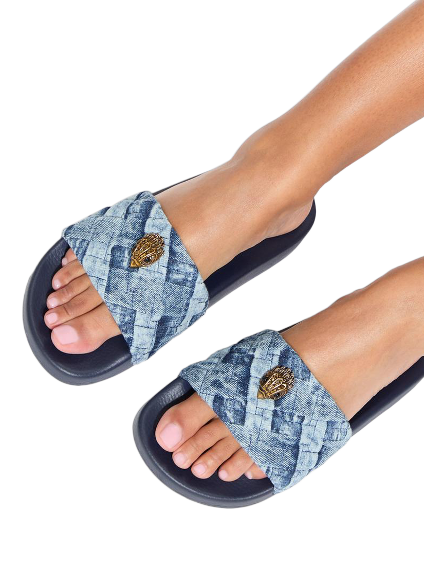 Product image 2 of 6, which shows Kurt Geiger London Meena Eagle Sliders, Blue Denim, 3