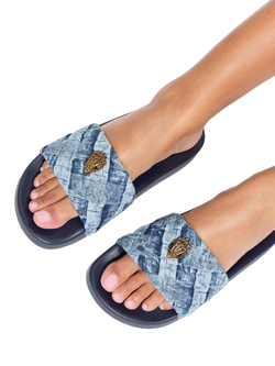 Kurt Geiger London Meena Eagle Sliders, Blue Denim - view 2, Blue Denim