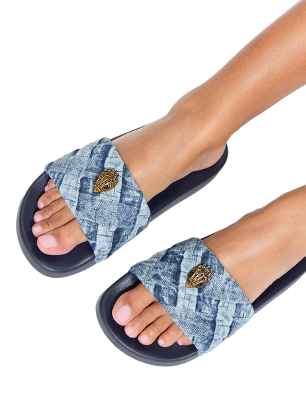 Kurt Geiger London Meena Eagle Sliders, Blue Denim - view 2, Blue Denim