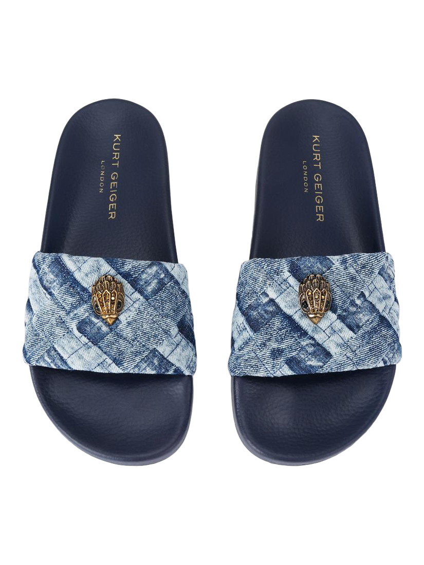 Product image 3 of 6, which shows Kurt Geiger London Meena Eagle Sliders, Blue Denim, 3