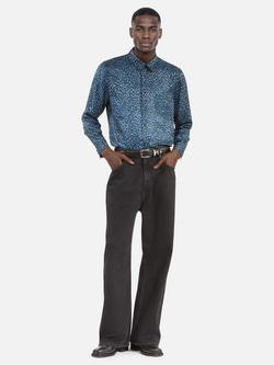 THE KOOPLES Silk Blend Regular Fit Animal Print Shirt, Blue, Blue