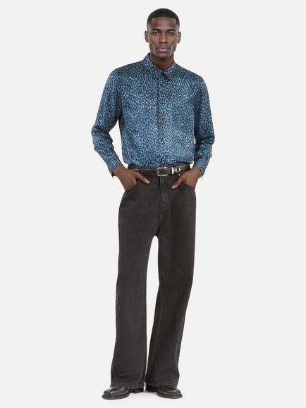 THE KOOPLES Silk Blend Regular Fit Animal Print Shirt, Blue, Blue