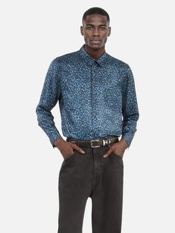 THE KOOPLES Silk Blend Regular Fit Animal Print Shirt, Blue - view 2, Blue
