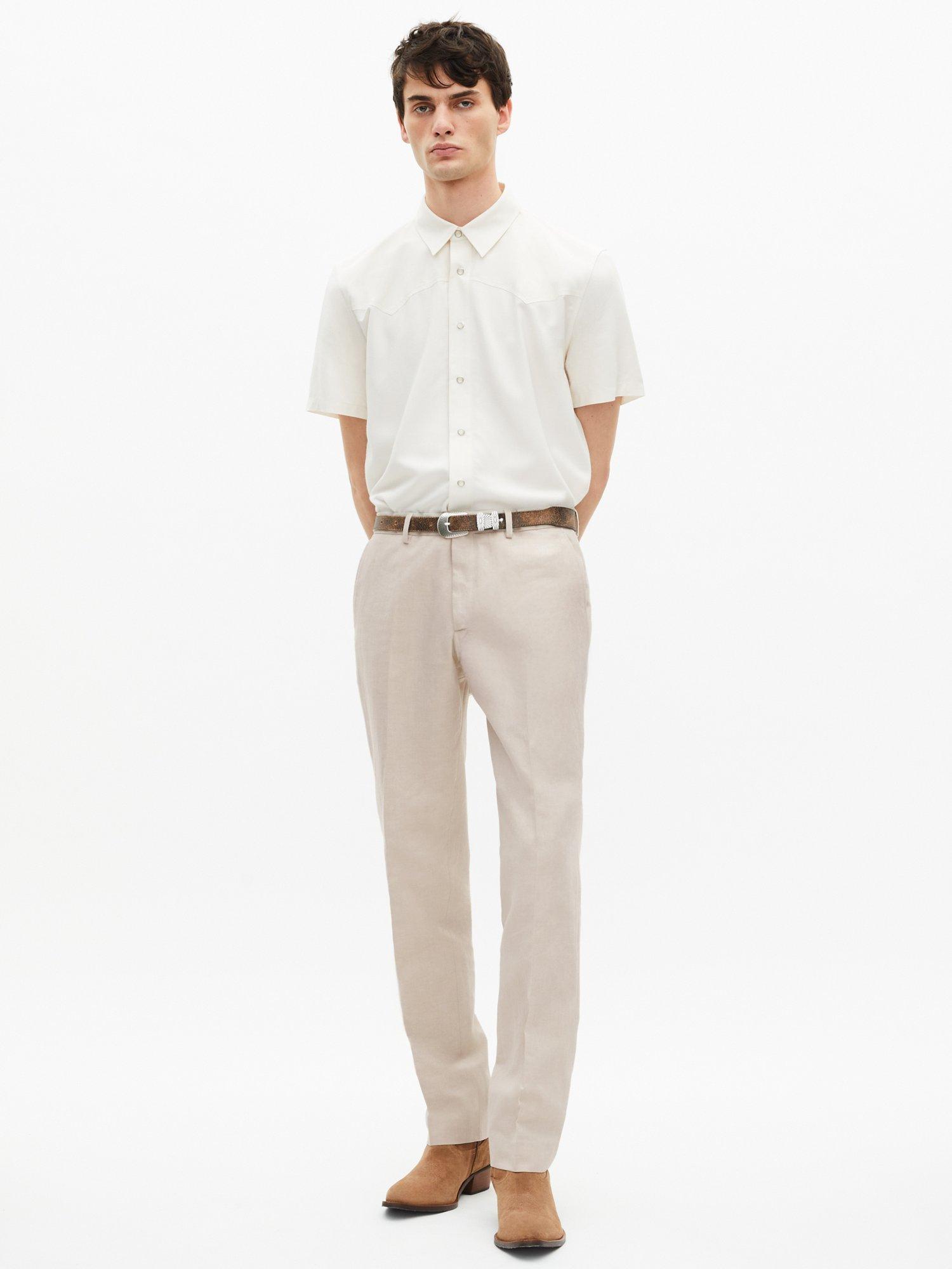 Product image 1 of 6, which shows THE KOOPLES Cotton Linen Blend Trousers, Cream, 30R