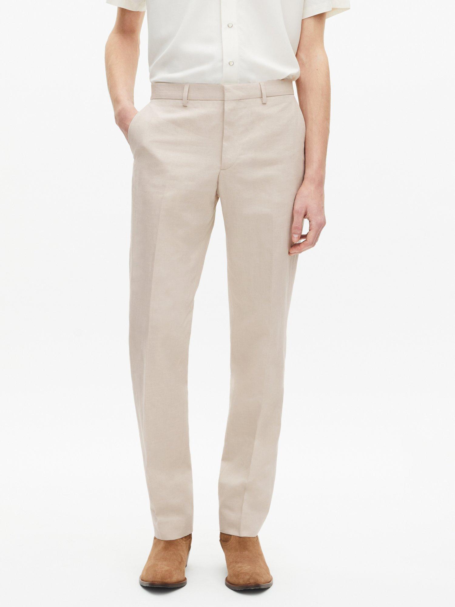 Product image 2 of 6, which shows THE KOOPLES Cotton Linen Blend Trousers, Cream, 30R