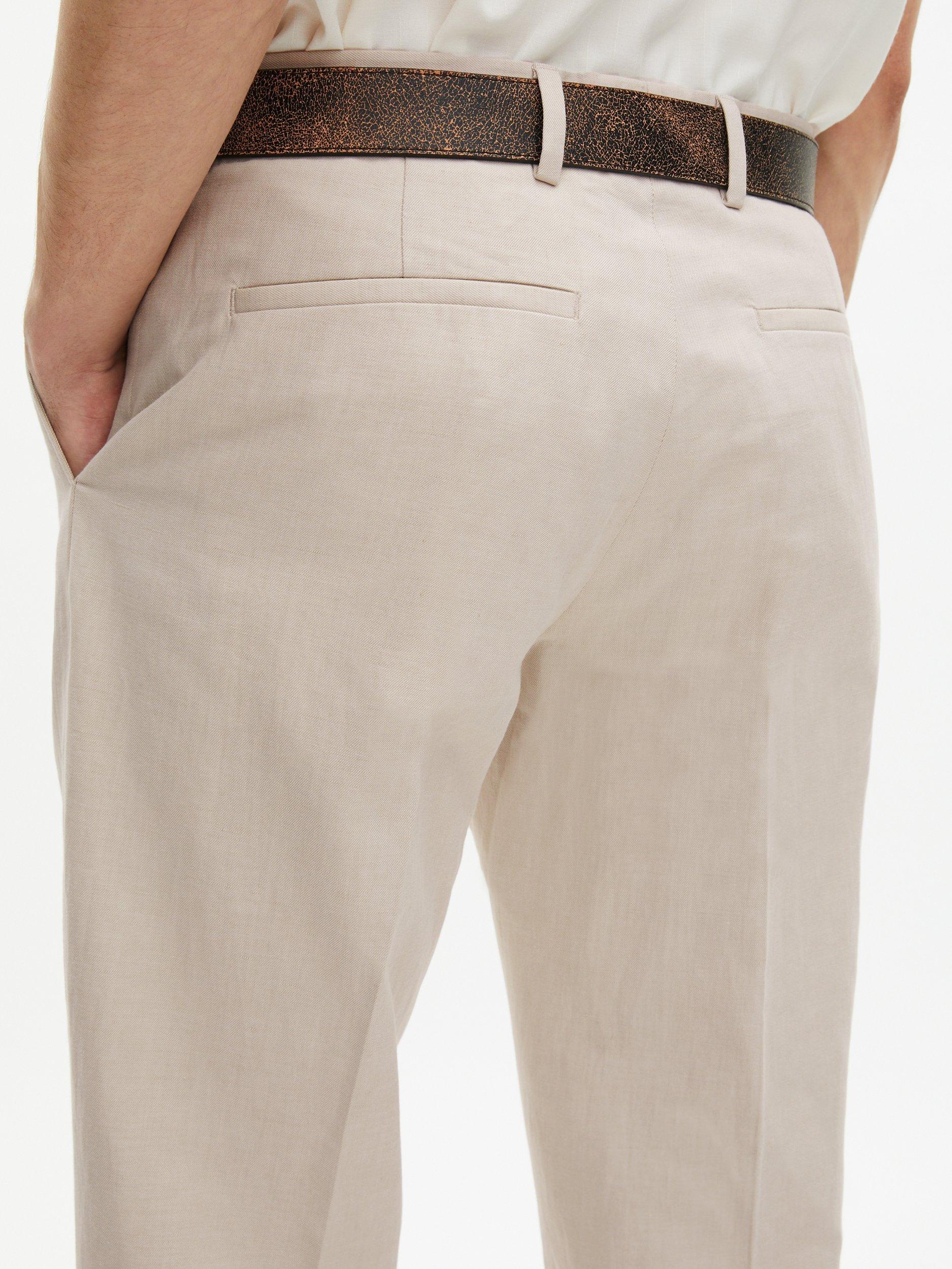 Product image 4 of 6, which shows THE KOOPLES Cotton Linen Blend Trousers, Cream, 30R