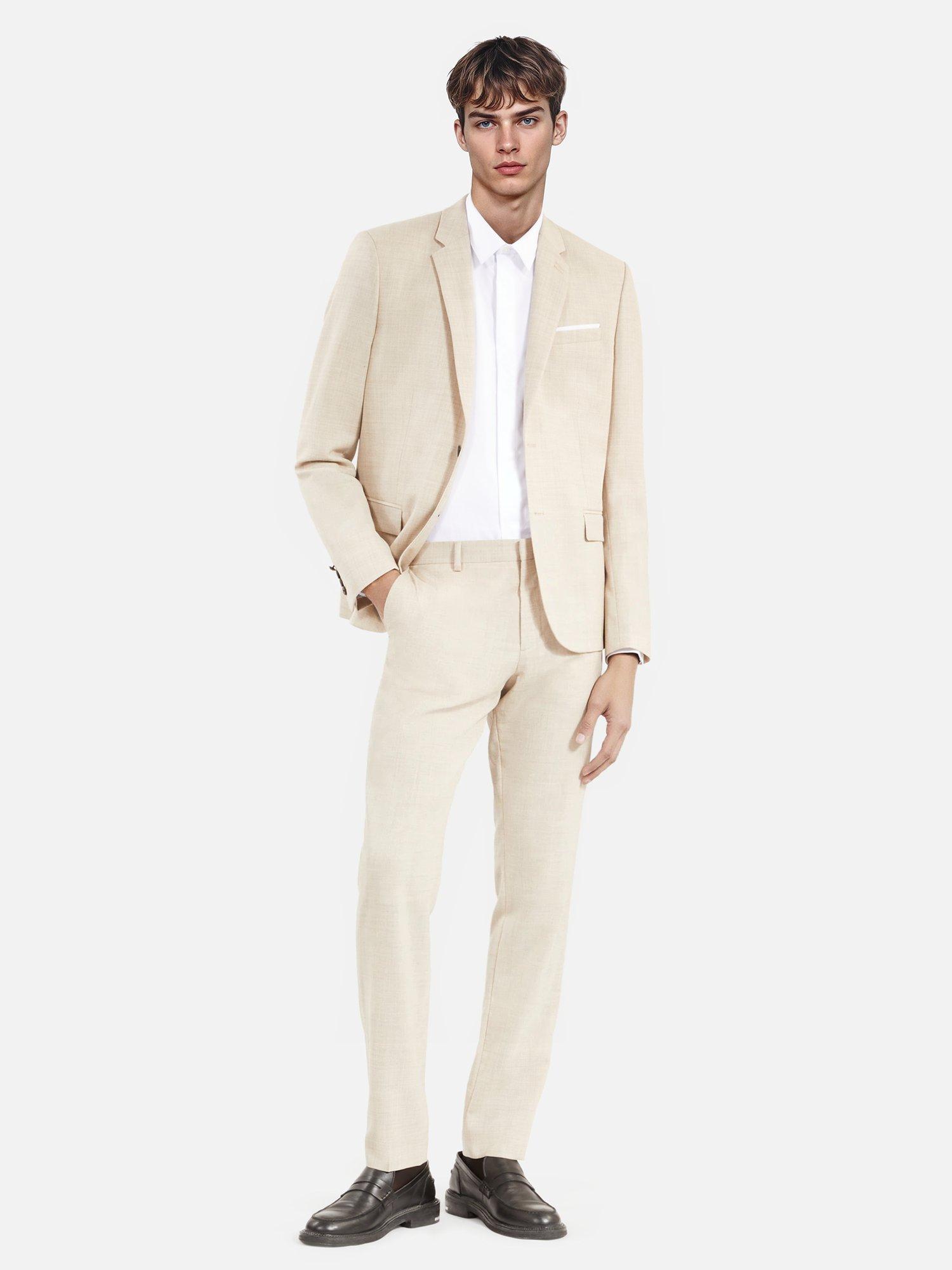 Product image 1 of 7, which shows THE KOOPLES Straight Fit Wool Suit Trousers, Beige, 30R