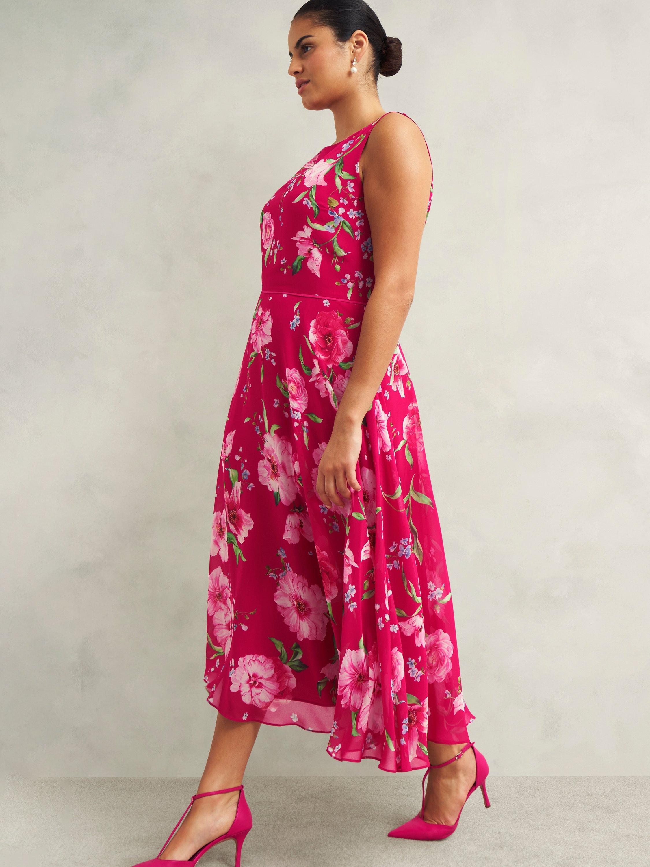 Product image 5 of 7, which shows Hobbs Petite Carly Floral Dress, Pink/Multi, 10