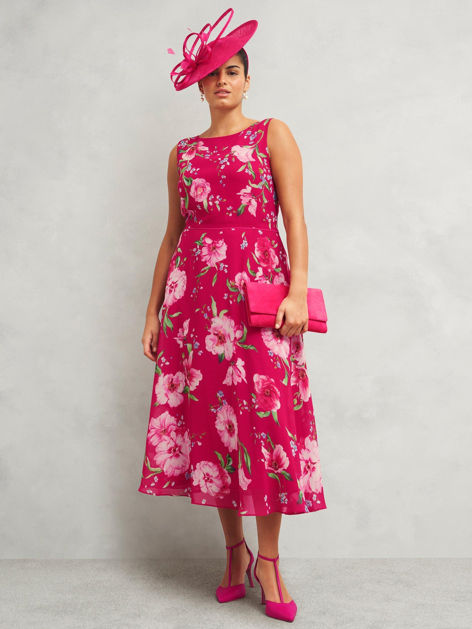Product image 6 of 7, which shows Hobbs Petite Carly Floral Dress, Pink/Multi, 10
