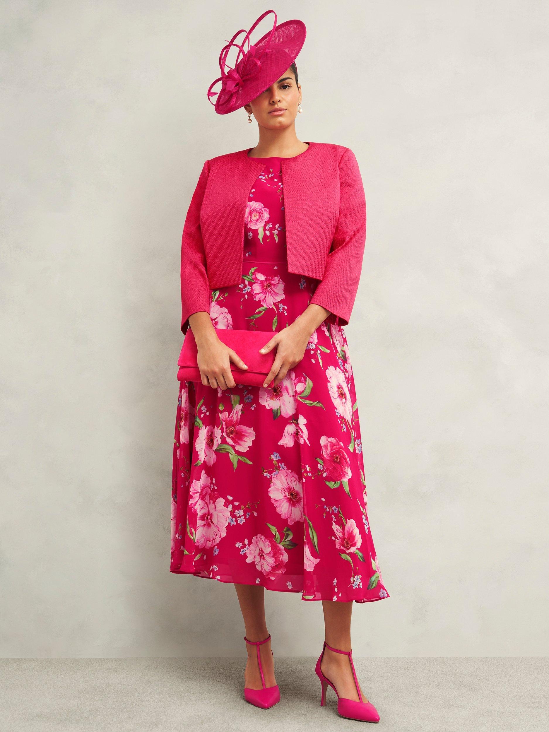 Product image 7 of 7, which shows Hobbs Petite Carly Floral Dress, Pink/Multi, 10