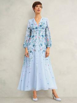 Hobbs Petite Caversham Floral Pure Silk Dress, Blue/Multi, Blue/Multi