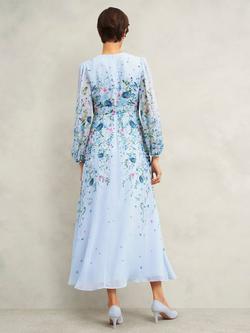 Hobbs Petite Caversham Floral Pure Silk Dress, Blue/Multi - view 2, Blue/Multi