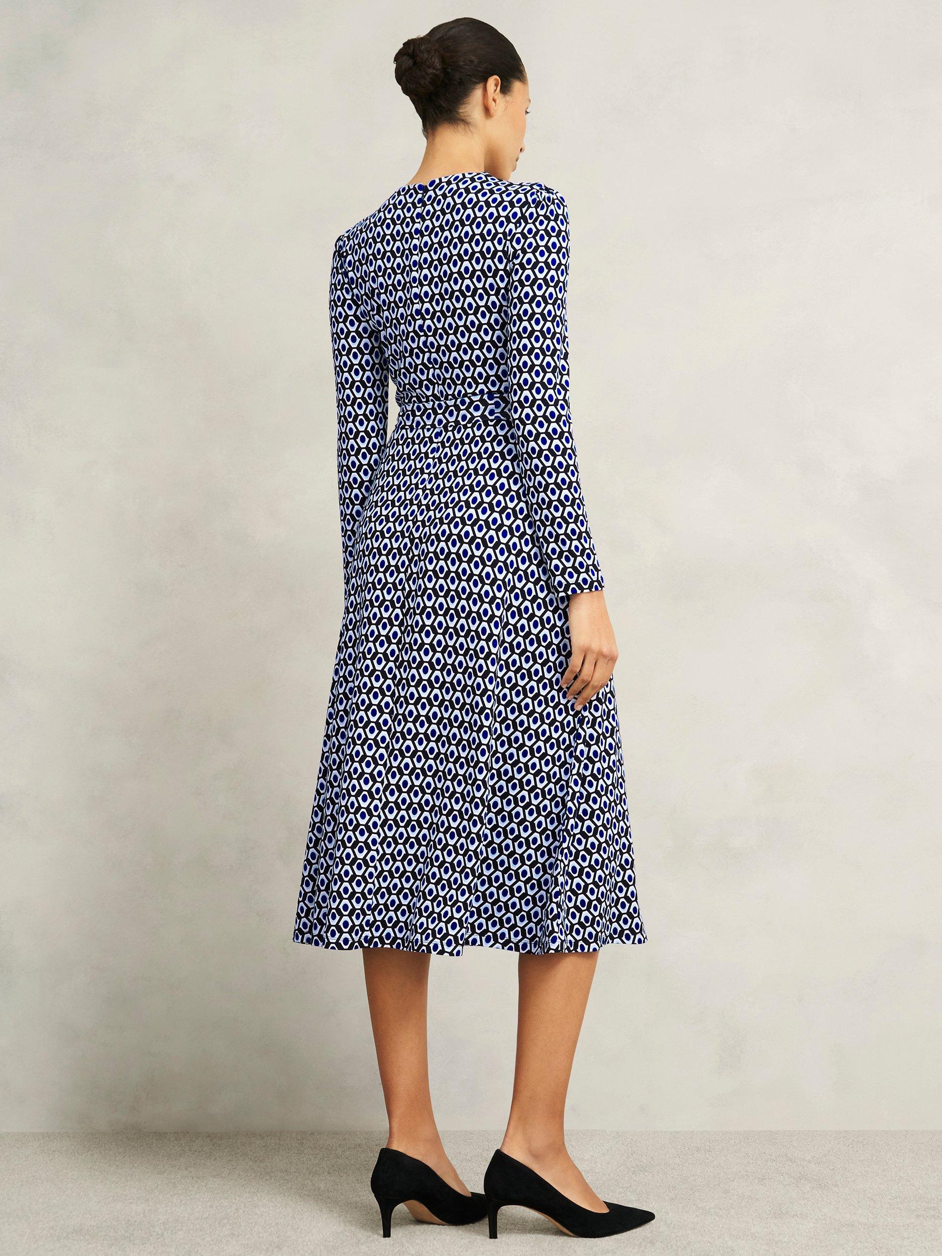 Product image 2 of 3, which shows Hobbs Petite Dakota Geometric Dress, Navy/Multi, 12