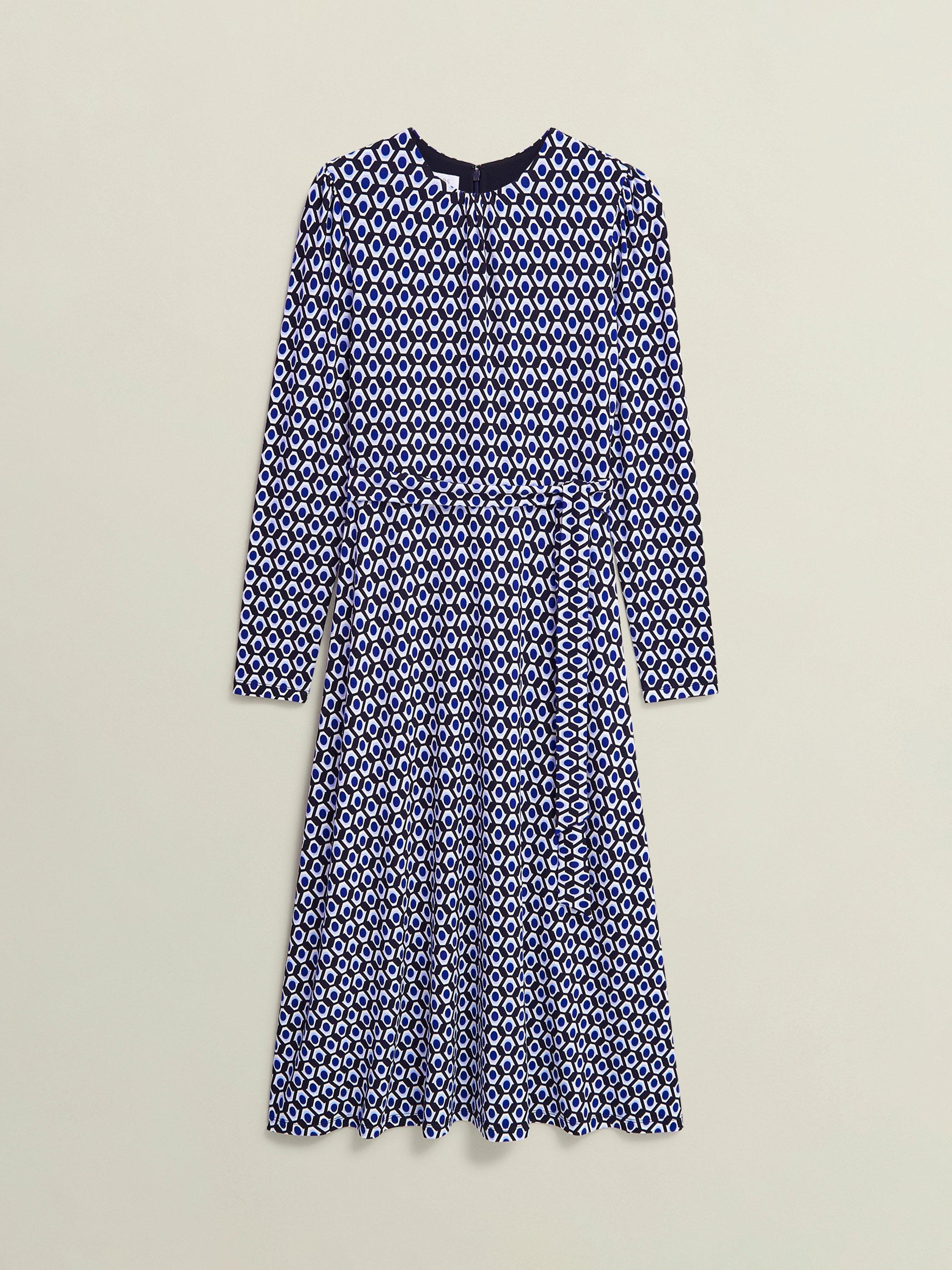 Product image 3 of 3, which shows Hobbs Petite Dakota Geometric Dress, Navy/Multi, 12