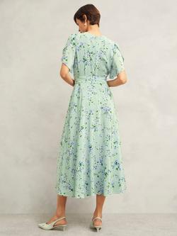 Hobbs Petite Sophia Pure Silk Dress, Sage/Multi - view 2, Sage/Multi