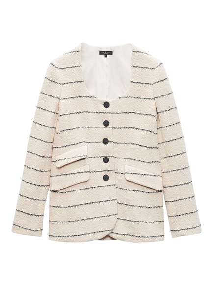 rag & bone Roslyn Stripe Tweed Blazer, Crm - view 2, Crm