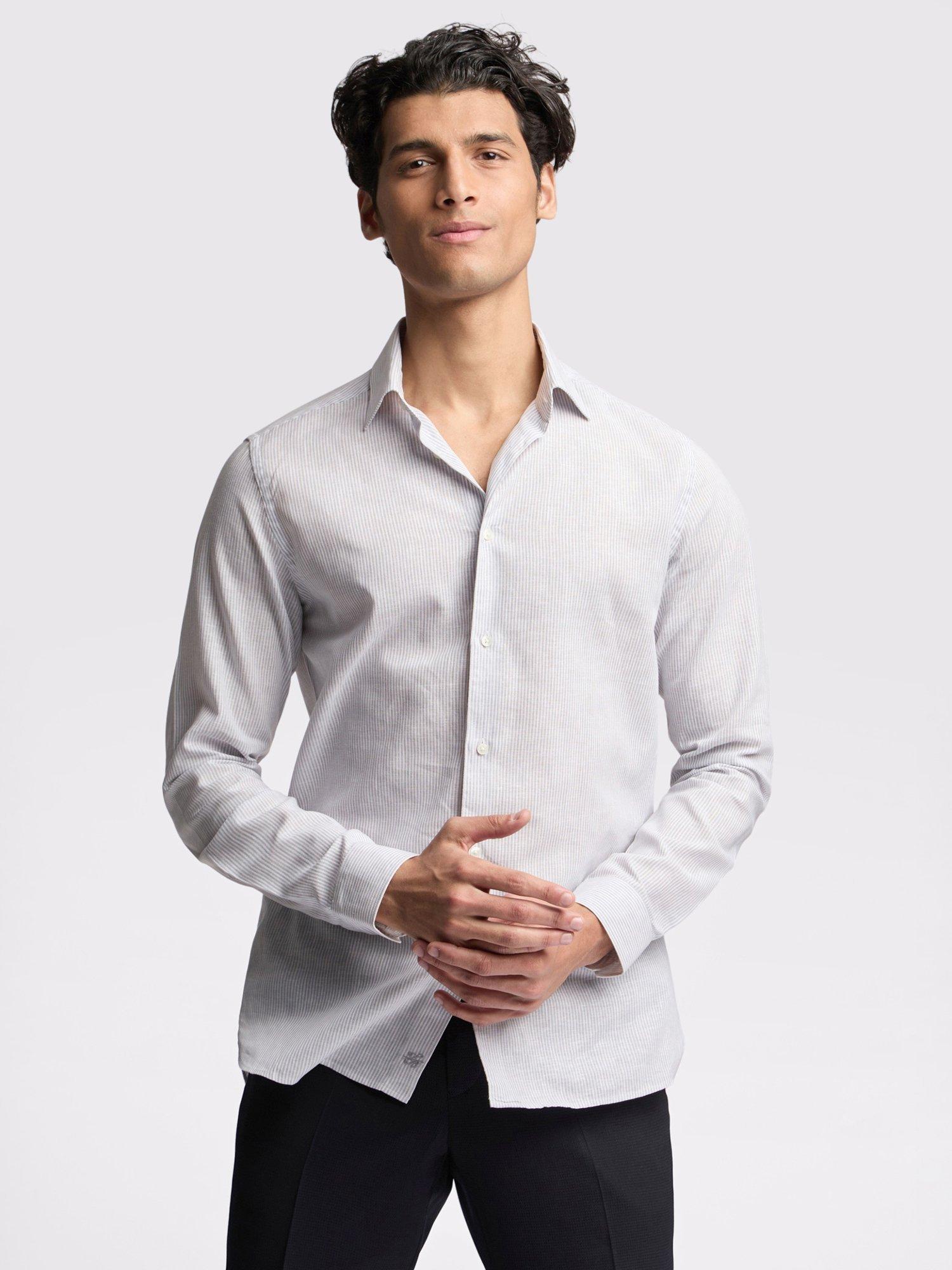 Product image 1 of 4, which shows Ted Baker Kay Linen Blend Slim Fit Stripe Shirt, Duck Egg, Duck Egg, 15/R