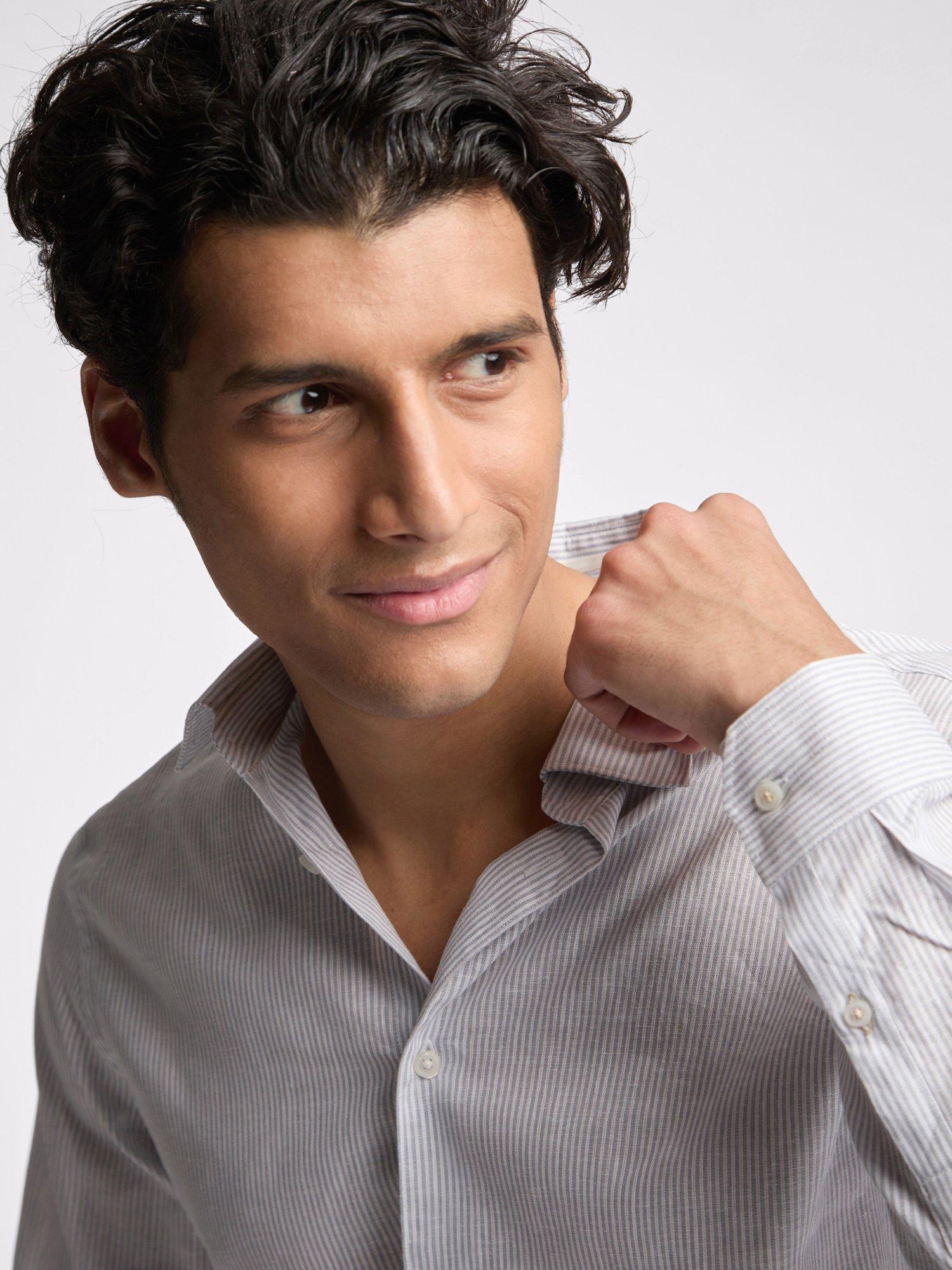 Product image 2 of 4, which shows Ted Baker Kay Linen Blend Slim Fit Stripe Shirt, Duck Egg, Duck Egg, 15/R