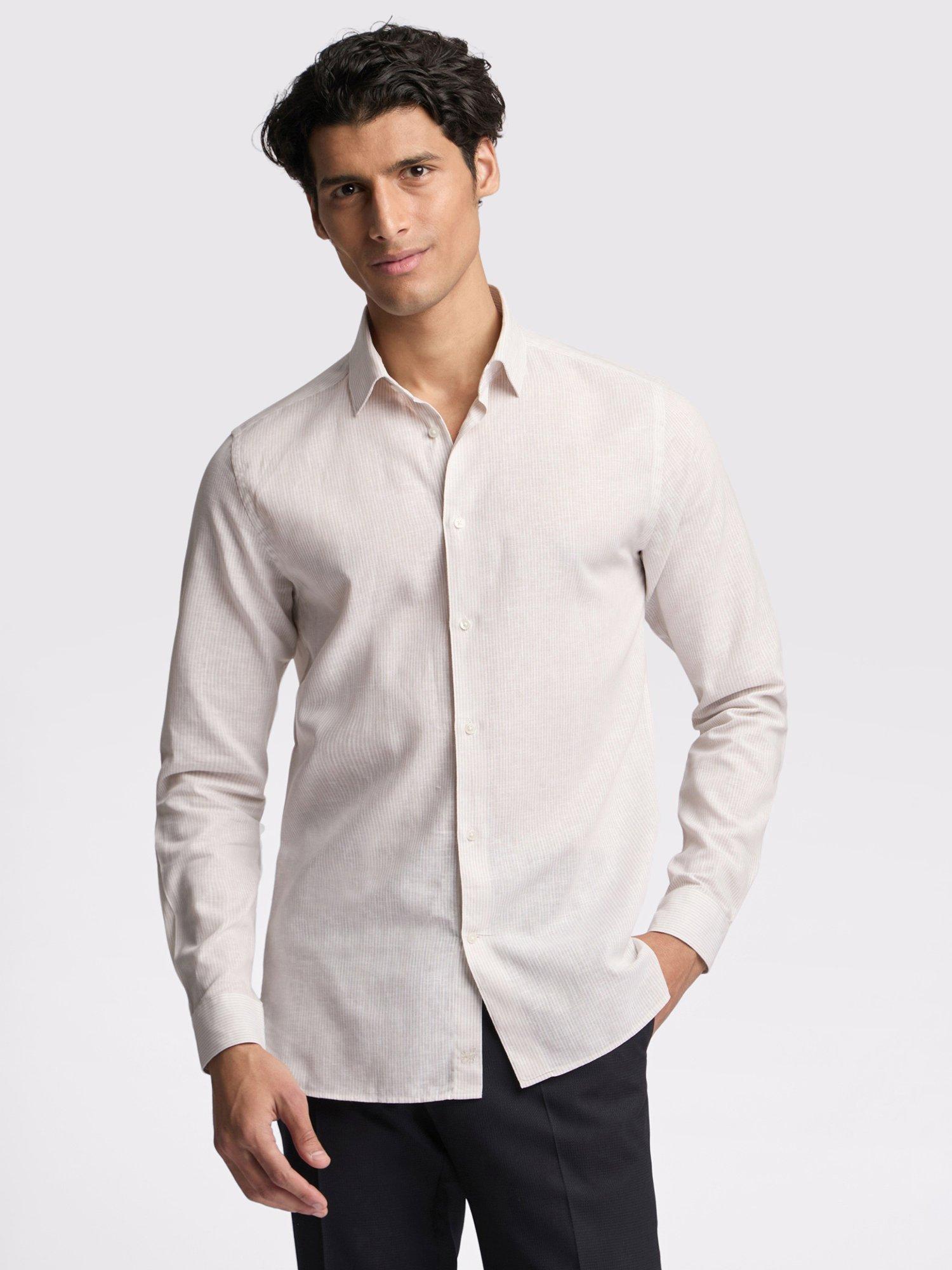 Product image 1 of 4, which shows Ted Baker Linen Blend Slim Fit Semi Cutaway Collar Shirt, Stone Linen Blend, 15/R