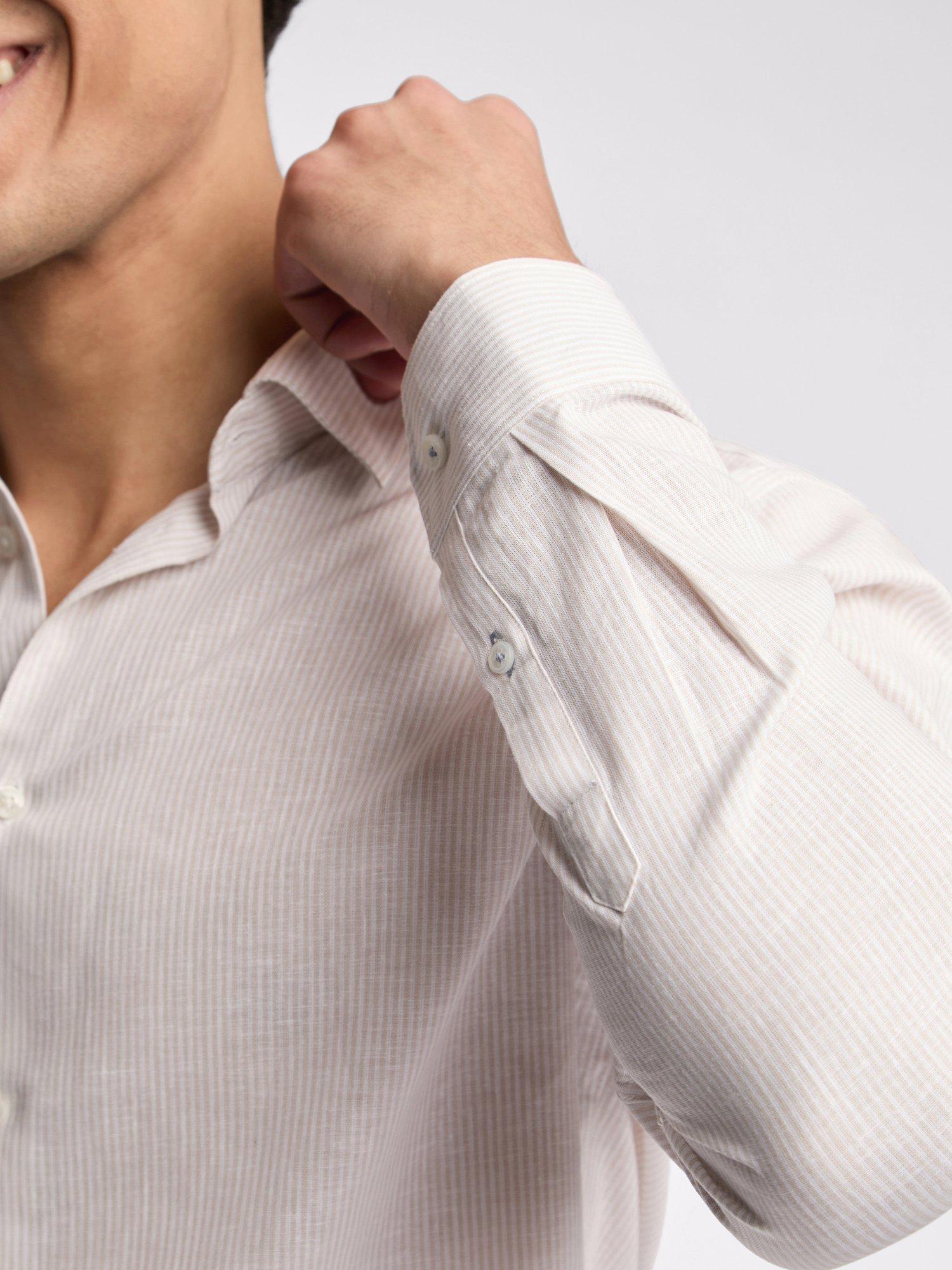 Product image 2 of 4, which shows Ted Baker Linen Blend Slim Fit Semi Cutaway Collar Shirt, Stone Linen Blend, 15/R