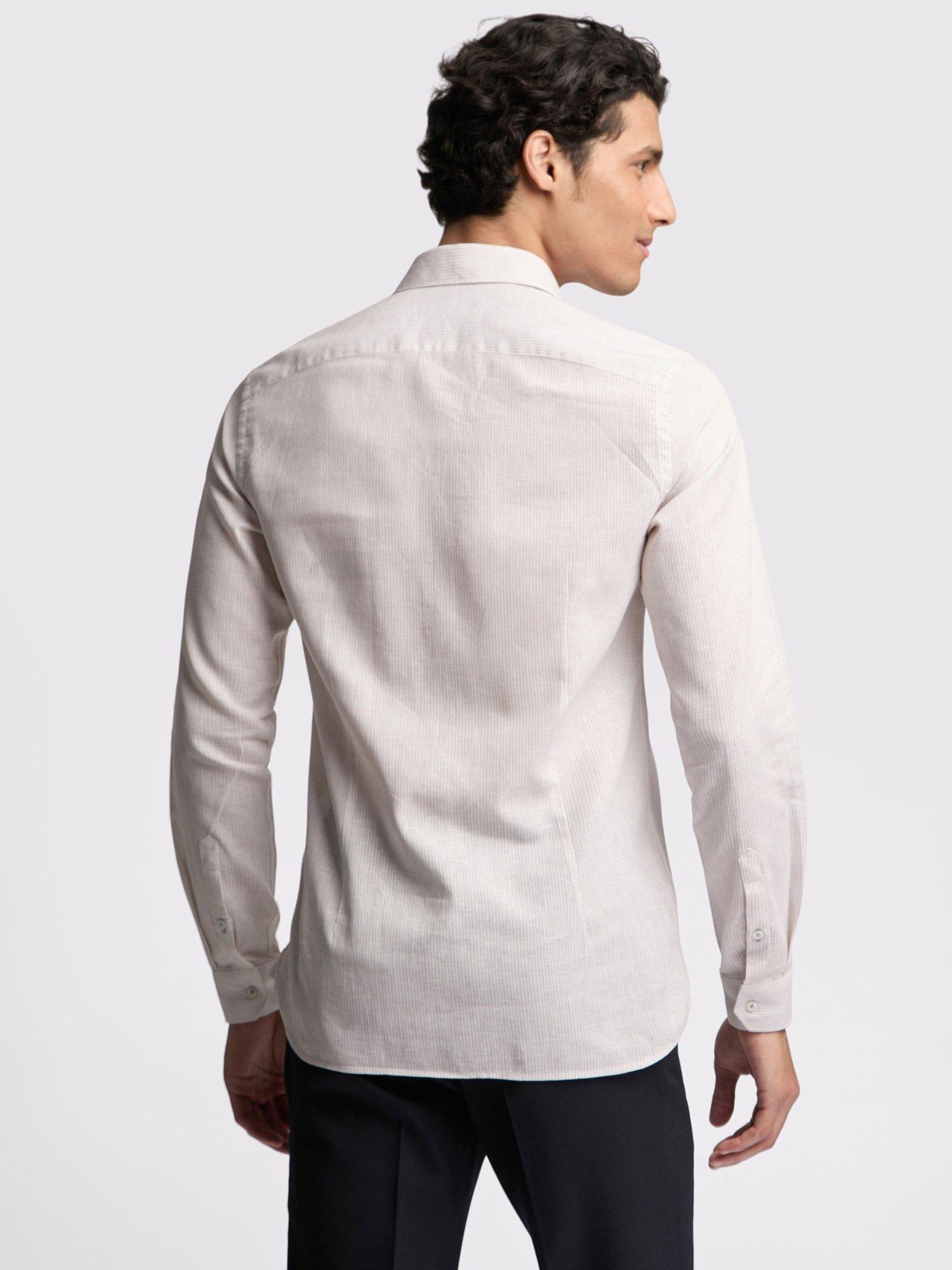 Product image 3 of 4, which shows Ted Baker Linen Blend Slim Fit Semi Cutaway Collar Shirt, Stone Linen Blend, 15/R