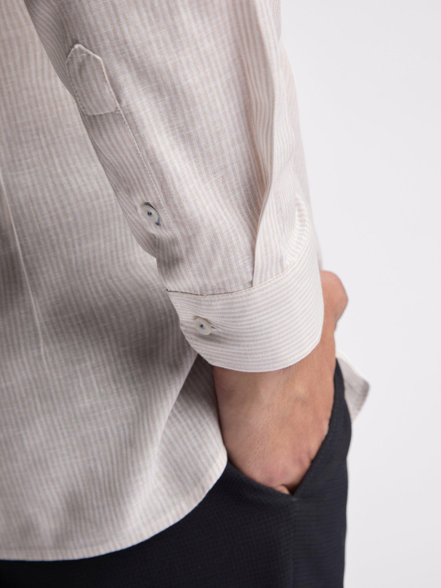 Product image 4 of 4, which shows Ted Baker Linen Blend Slim Fit Semi Cutaway Collar Shirt, Stone Linen Blend, 15/R